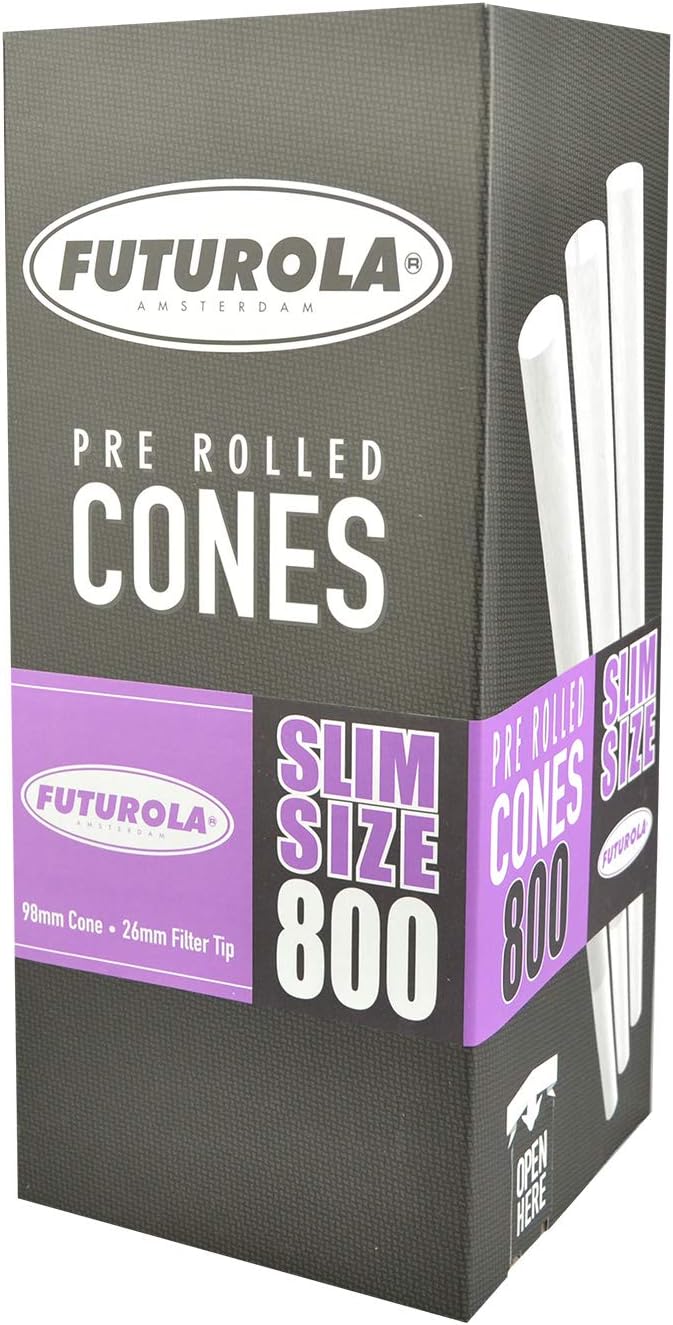 Futurola Slim Size White Pre Rolled Cones - 800pc Pre Rolls Bulk Box - 98mm Pre Roll Cones with 26mm Filter Tip - French Rolling Papers Pre Rolled Cones - Convenient & Easy to Use