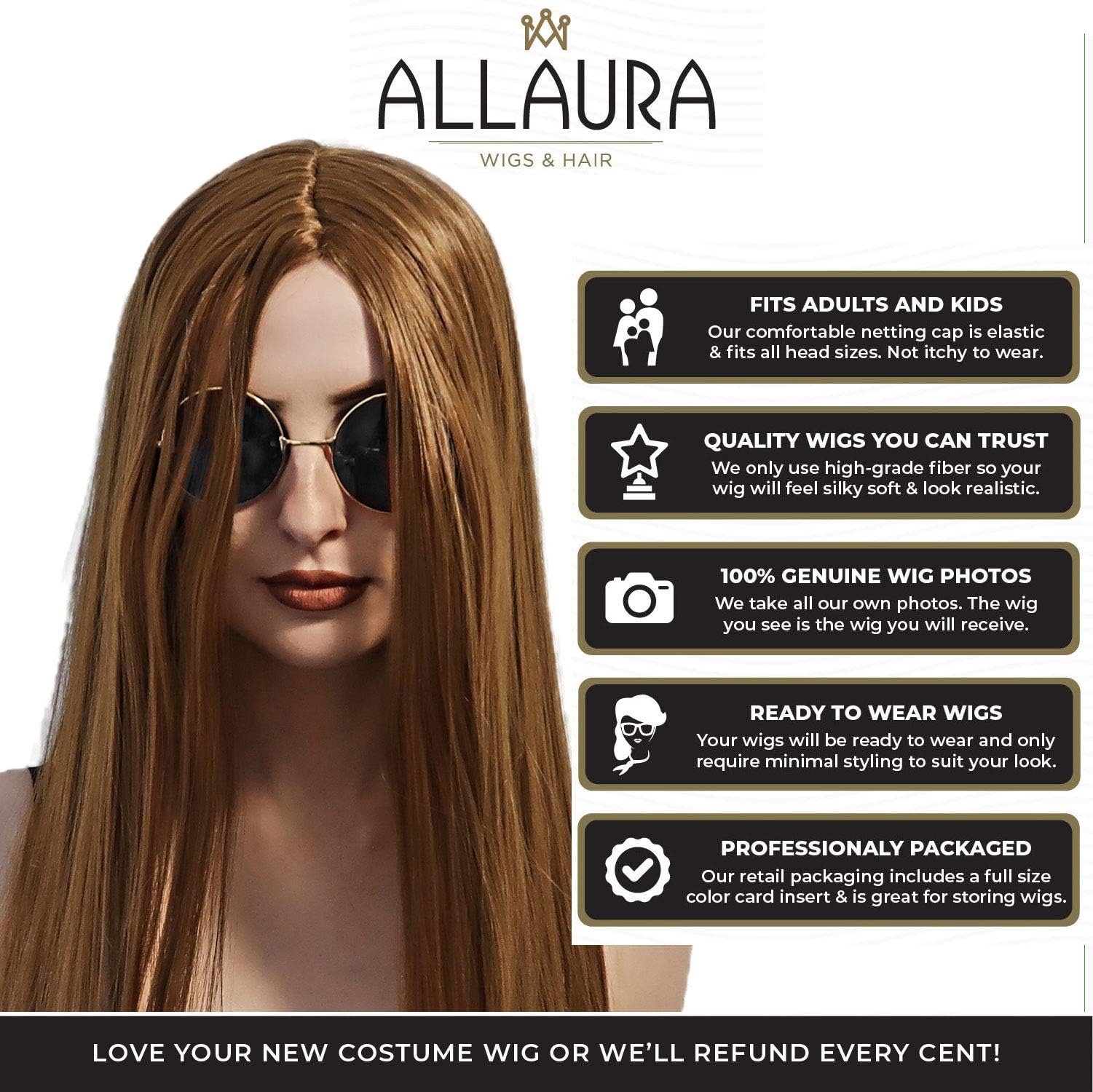ALLAURA Long Straight 70's Hippie Wig ñ 24î Family Witch Cosplay, Brown - Image 3