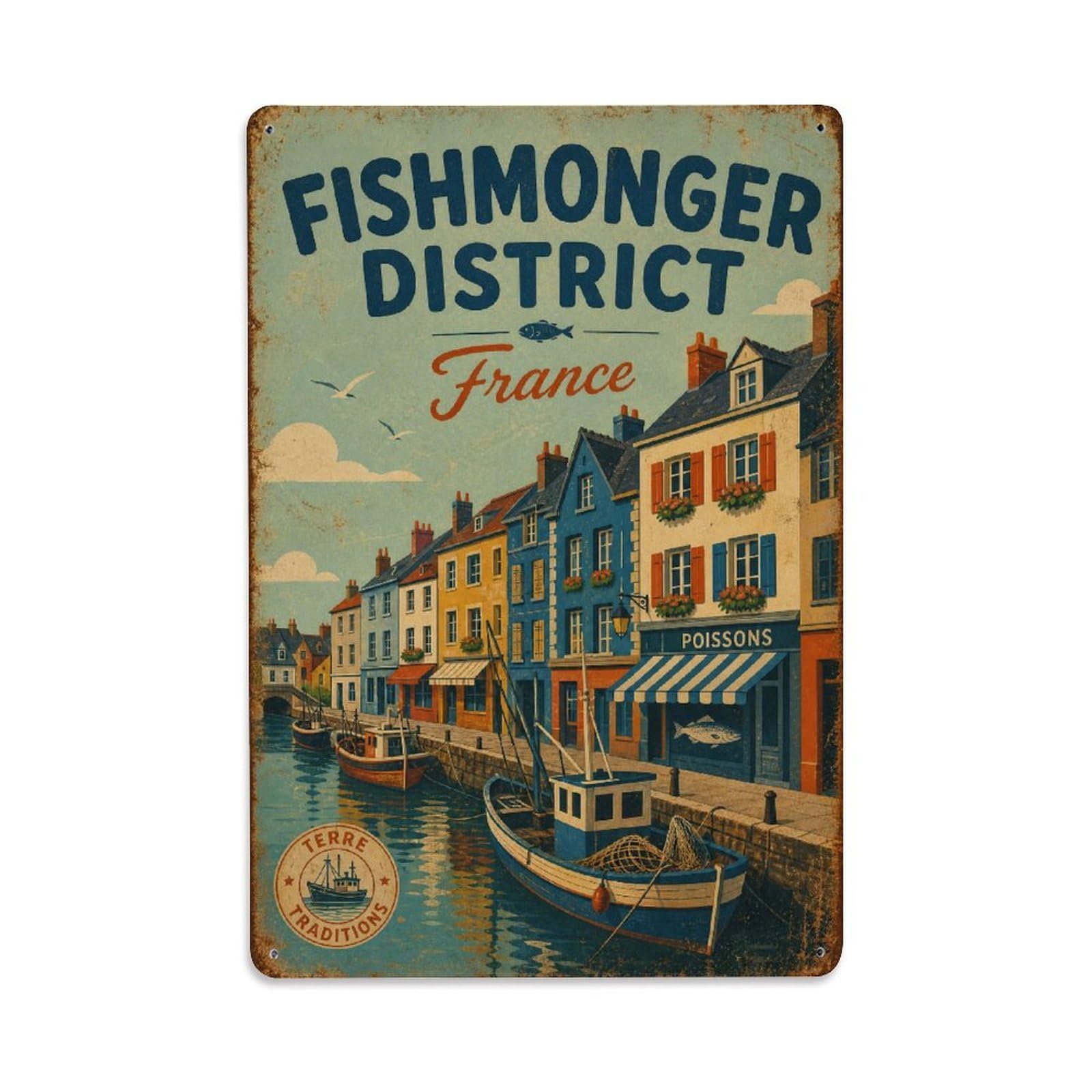 Gead 8X12inch Style Vintage Travel Colmar France Fishmonger Metal Tin Sign