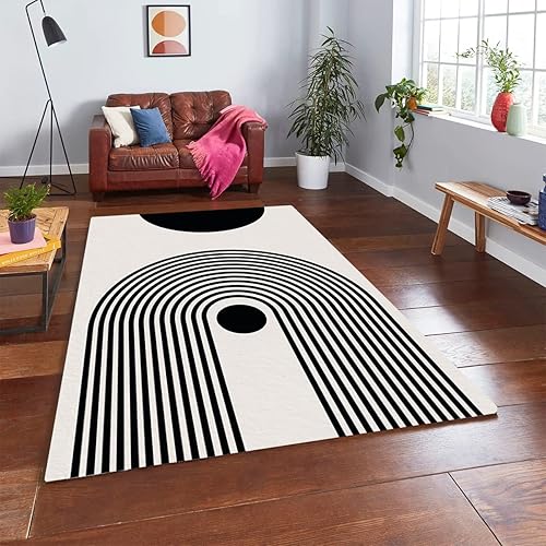 MeganJDesigns Alfombra minimalista moderna abstracta en blanco y negro de 2 x 6 pulgadas, lavable, suave, antideslizante, alfombra bohemia para sala