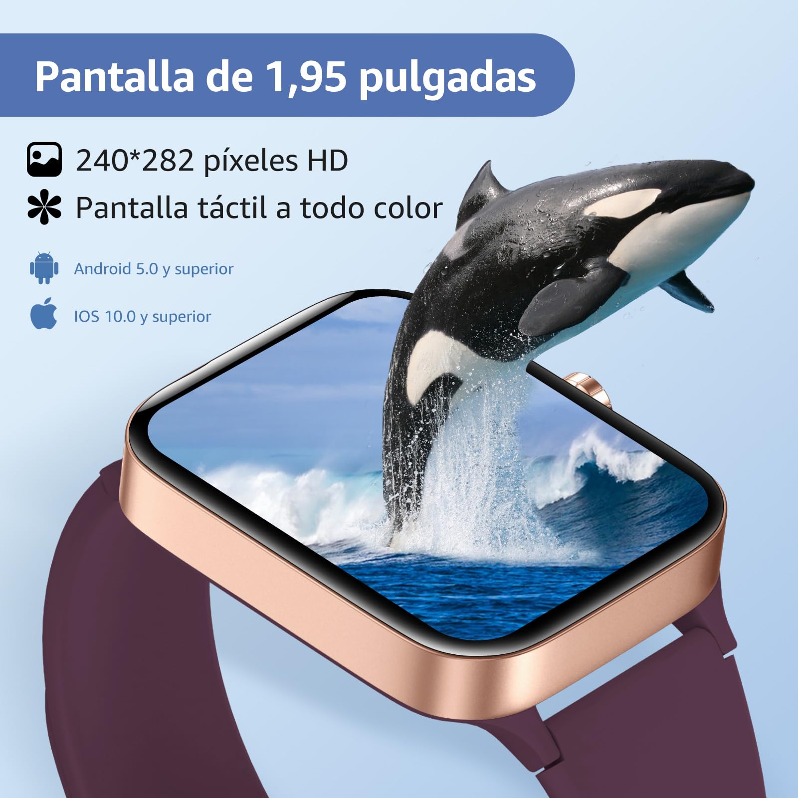 Reloj Inteligente Mujer Hombre, 1.95" Smartwatch con Funciún Llamadas y Recordatorio del Mensaje, Smart Watch con 140+ Modos Deporte, Oxímetro, Monitoreo del sueño, para Android iOS