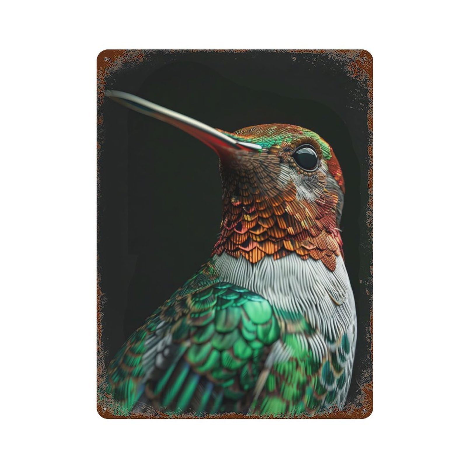 Hummingbird Weathered Tin Sign 15.7"x11.8", Retro Wall Decor for Pub, Kitchen And Man Cave Decor