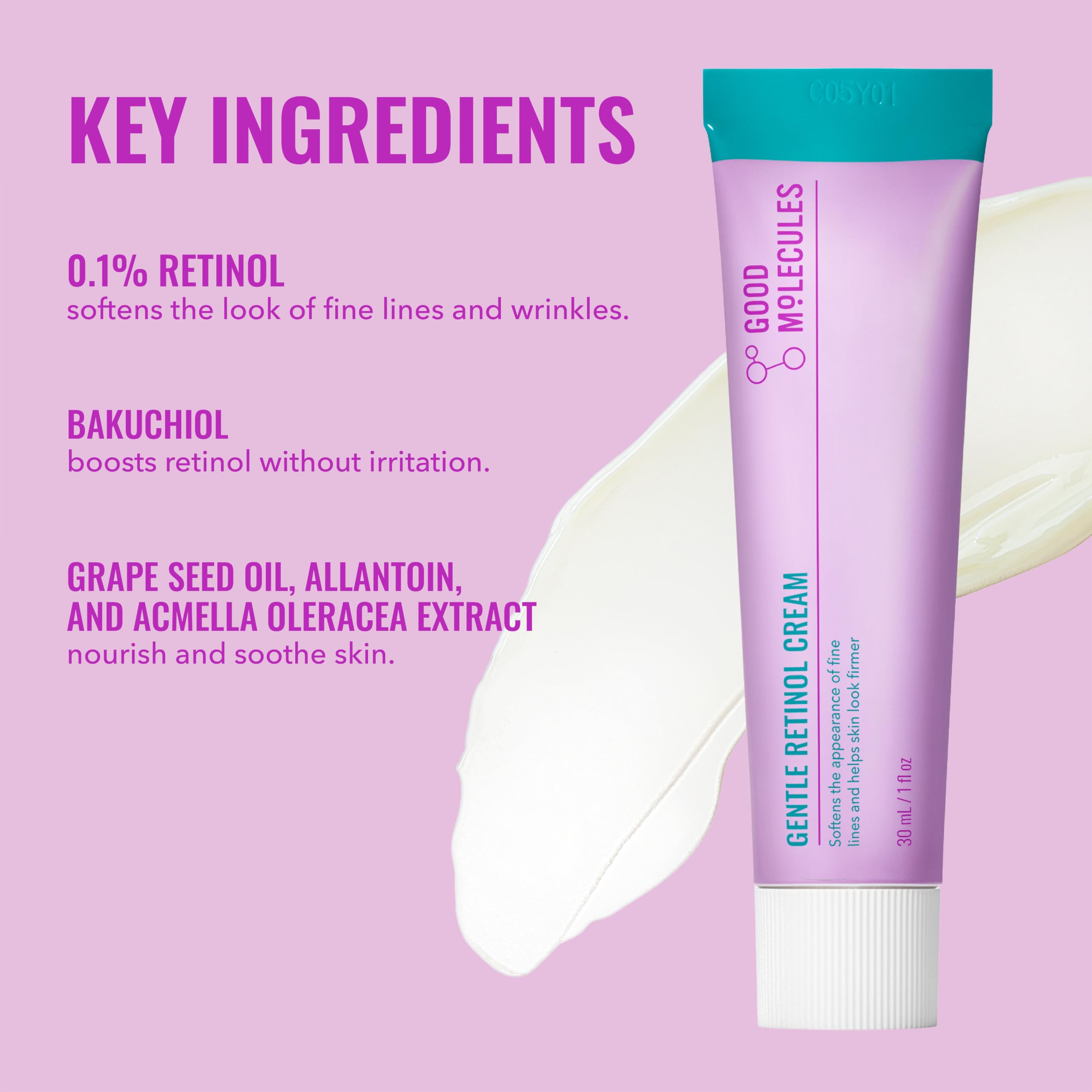 Good Molecules Crème douce au rétinol - Crème de nuit au rétinol pour la production de collagène, recette raffermissante au bakuchiol, soin anti-âge pour le visage