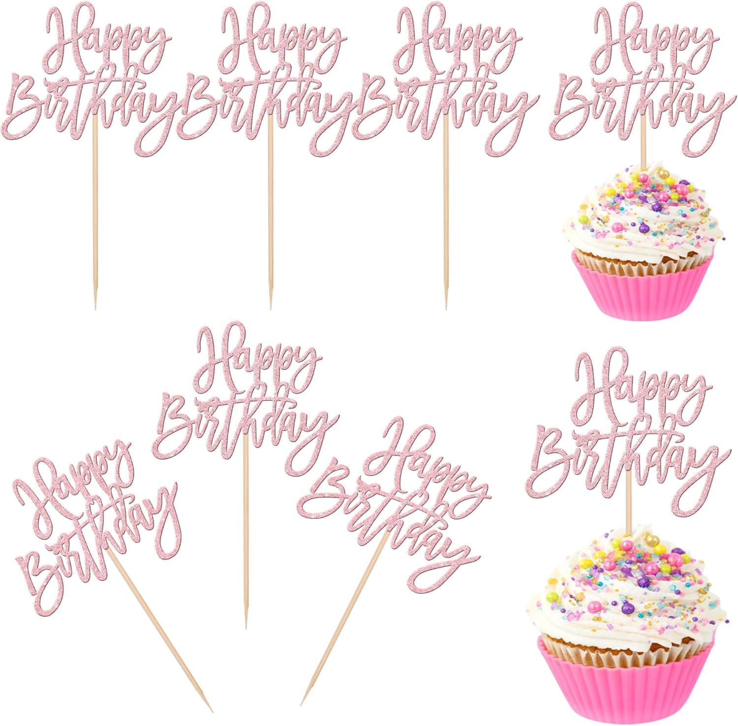 24 Stück Geburtstag Kuchen Deko Glitzer Happy Birthday Cupca