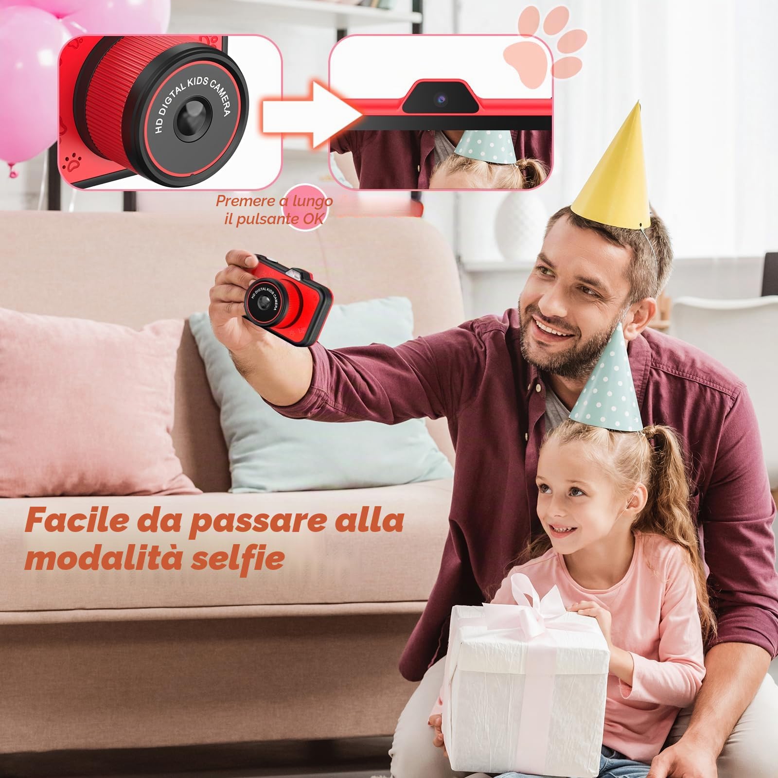 Macchina Fotografica Bambini, Ushining 3,5 Pollici Grande Schermo Fotocamera Digitale Bambini con 360° Obiettivo Zoom Rotante LED Flash 32GB TF Scheda, 1080P Videocamera, Regalo per 3-12 Anni