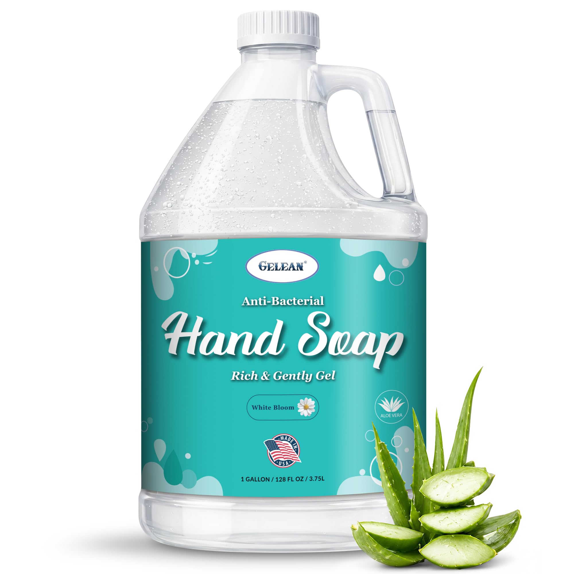 Liquid Gel Hand Soap - pH Balanced - Aloe Vera - White Tea Scent - Made in USA - Bulk liquid Refill Jug, 128 oz 1 gallon (128 Fl Oz, White Bloom)