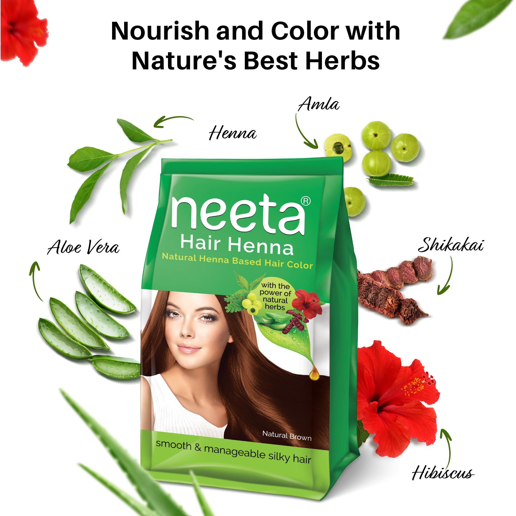Neeta Hair Henna Natural Henna-Based Hair Color with Herbal Ingredients for Smooth & Silky Hair, Natural Brown Shade, 125g Each (Pack of 4) 1