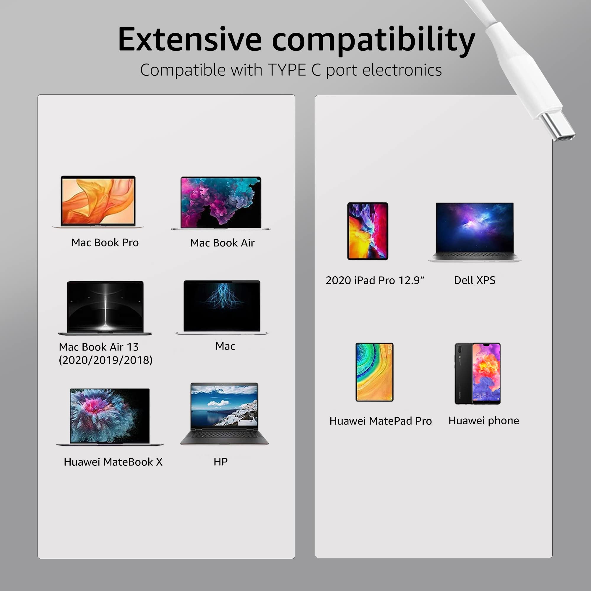MacBook zasilacz 61 W/kabel USB C (USB), ładowarka/kompatybilny z MacBook Air 13" (2018, 2019, 2020, 2021), Pro (2017 2018 2019 2020 2021) 13 cali, iPad Pro, Huawei, Xiaomi, Dell/adapter sieciowy