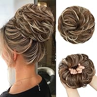 Vista 32 de CJL HAIR Extensiones de cabello ondulado y rizado grande con moño desordenado, extensiones de cabello sintético para coleta de caballo, extensiones