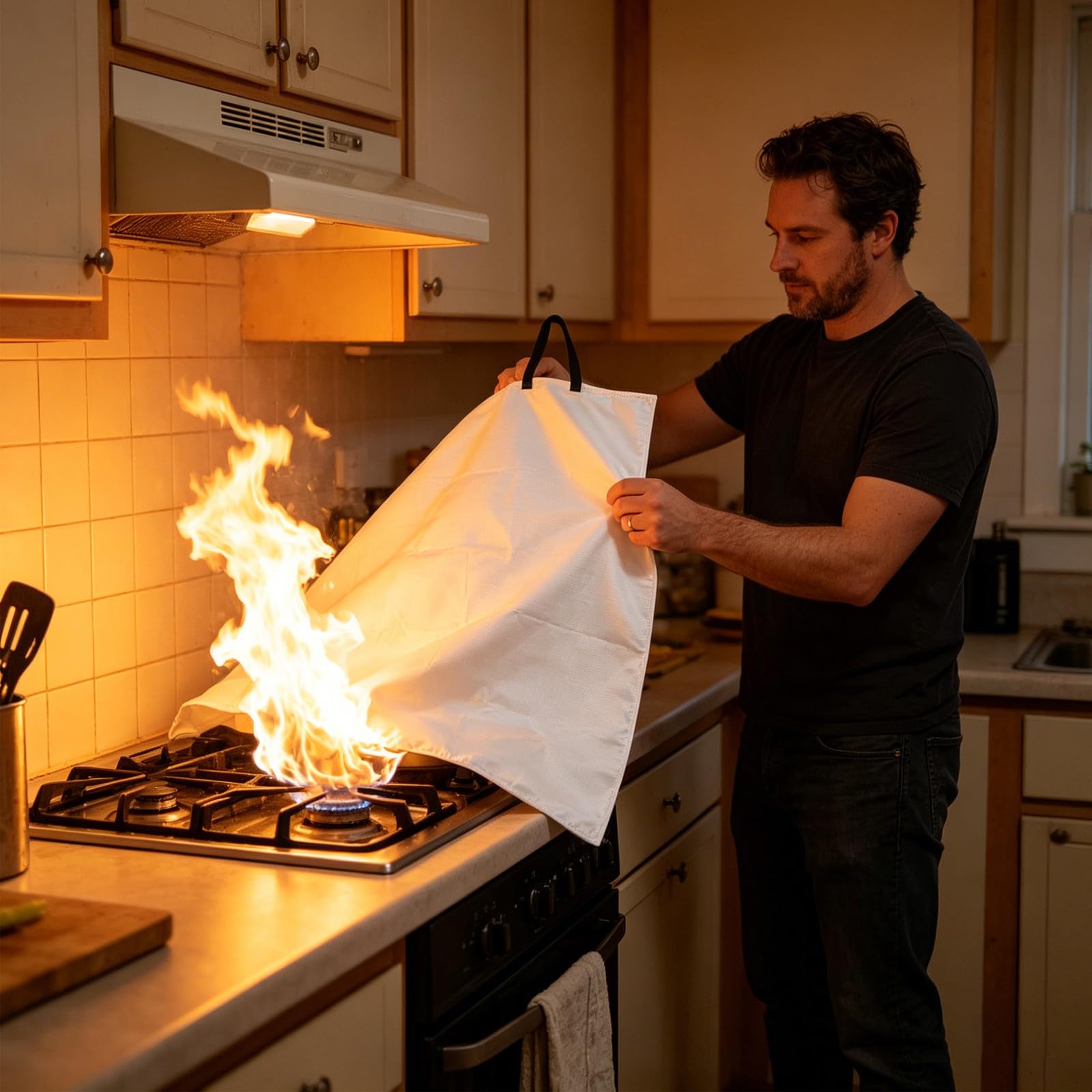 Manta Ignífuga para Extinción de Incendios de 1.2 Metros, Hecha de Fibra de Vidrio Resistencia a Altas Temperaturas hasta 550°c, Adecuado para Camping y Actividades al Aire Libre