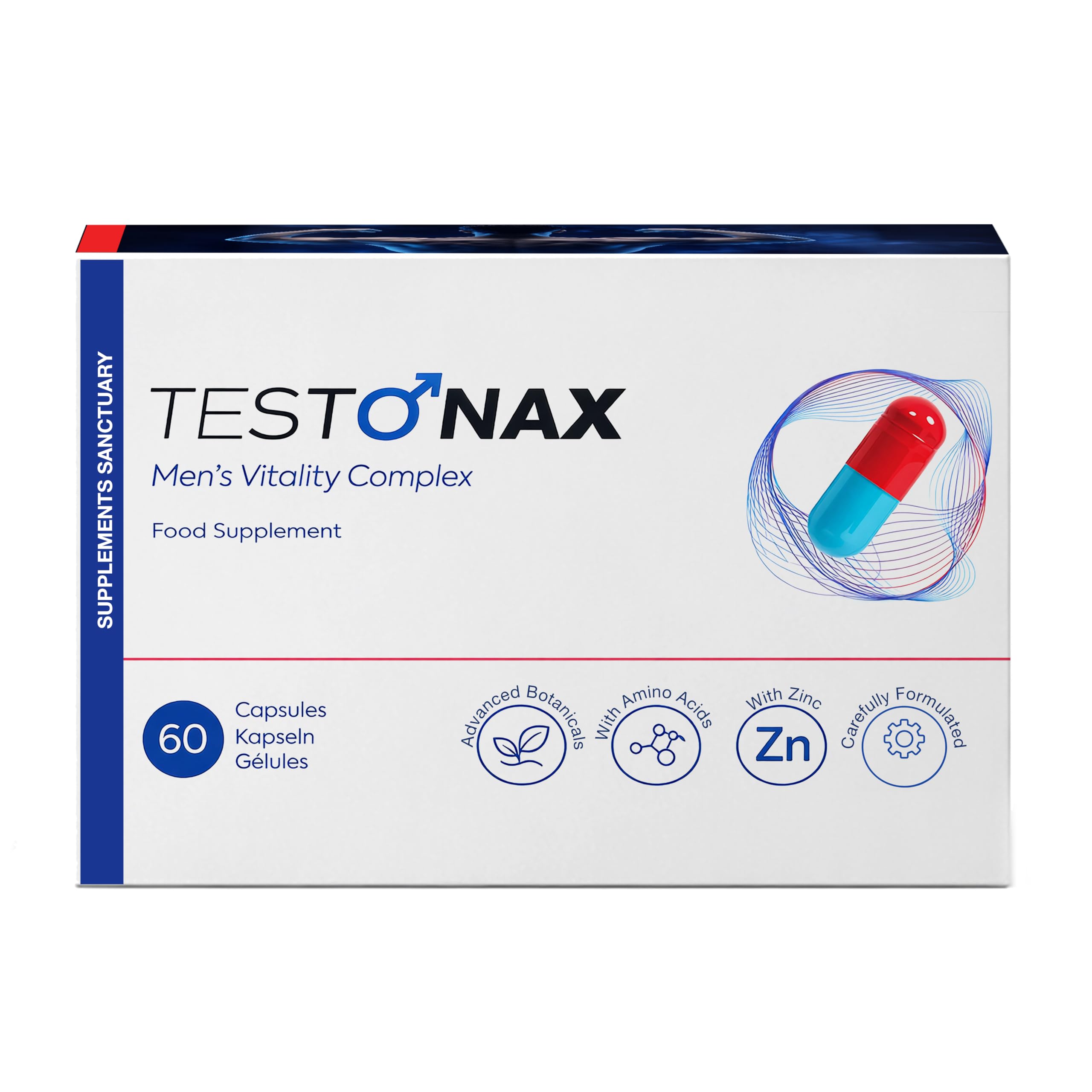 TESTONAX Männer Vitalitätskomplex – Botanische & Aminosäure-Formel mit Zink – 60 Kapseln – Nahrungsergänzungsmittel