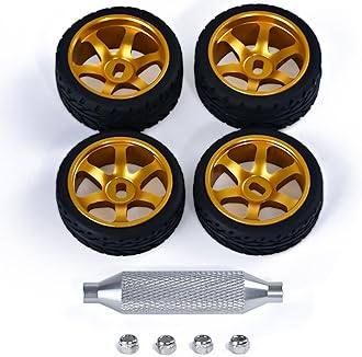 6 Spoke Wheel Rims & Rc Car Speed Tires for 1/28 RC Hobby Model Car, [2*Narrow+2*Wide] 4 Pcs 20mm Aluminum Alloy Rims with Tires for Wltoys K969 K989 P929 AWD XRX AMZ WL DRZ GLA BZ
