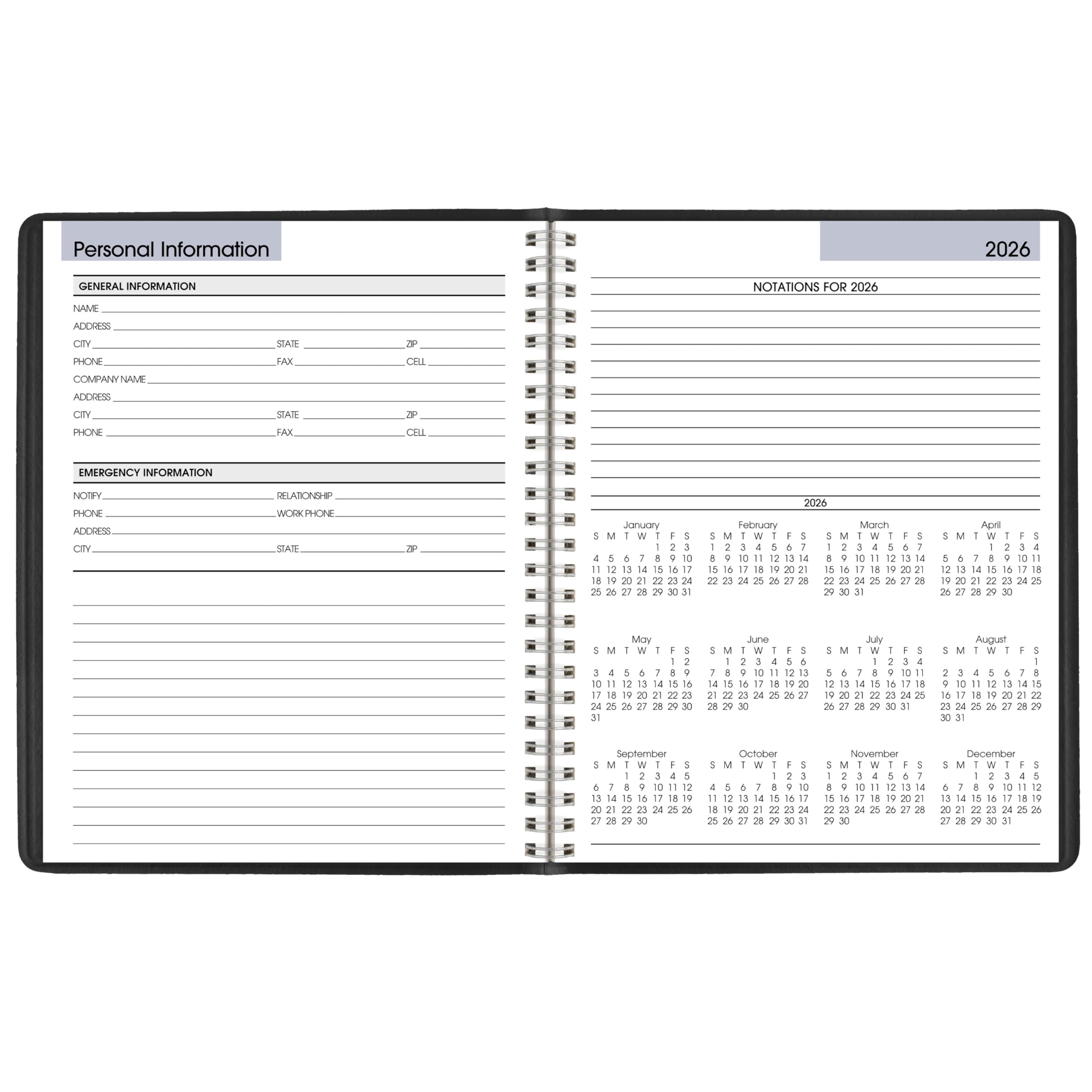 AT-A-GLANCE Tagesplaner 2026, Wochenplaner, 17,8 x 22,2 cm, Medium, Block-Stil, Schwarz (G5350026)