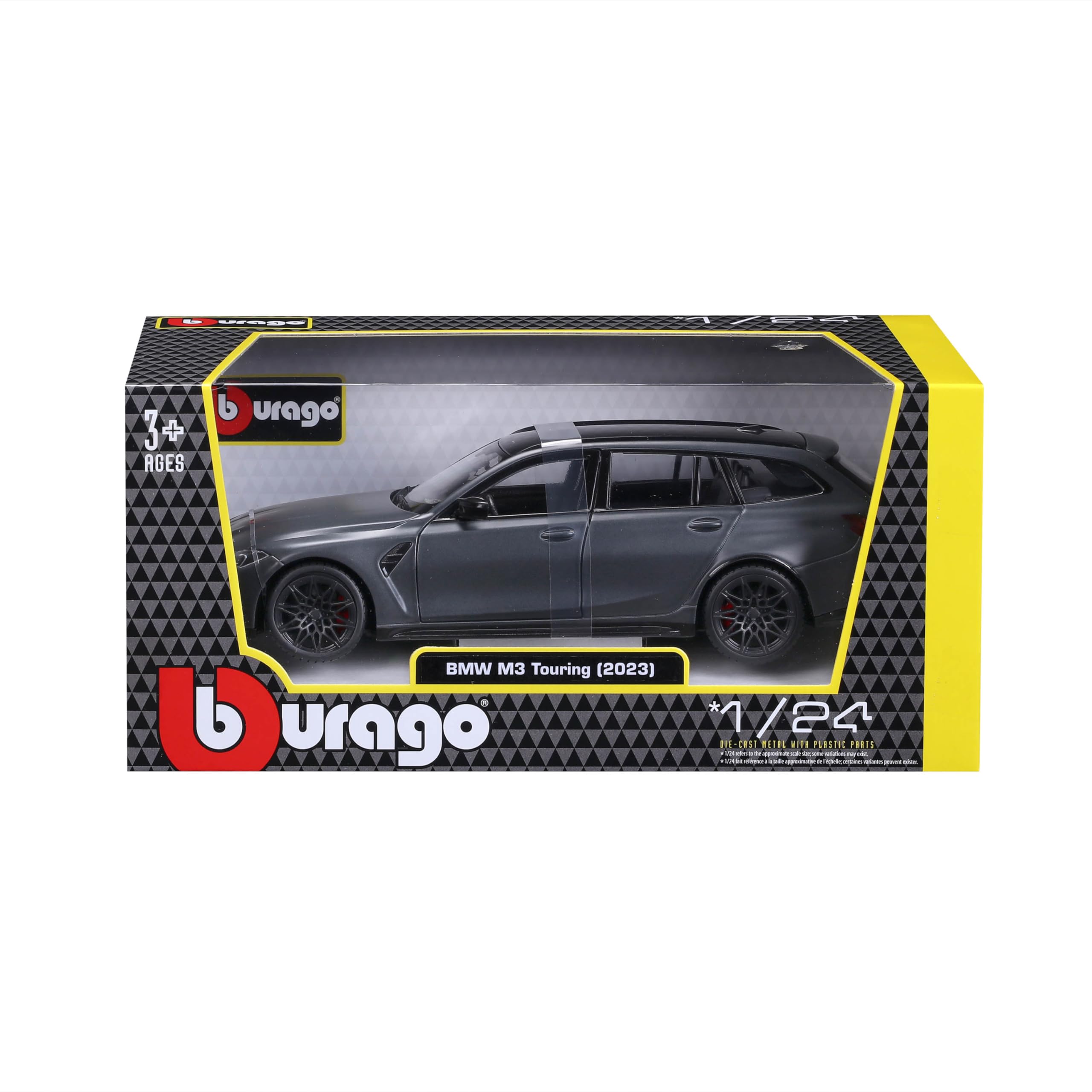Bburago BMW M3 Touring G81, grau - Modellauto 1:24 Die-Cast Originalgetreues Sammlerauto Spielzeugauto mit beweglichen Türen, ab 3+ (18-21112G)