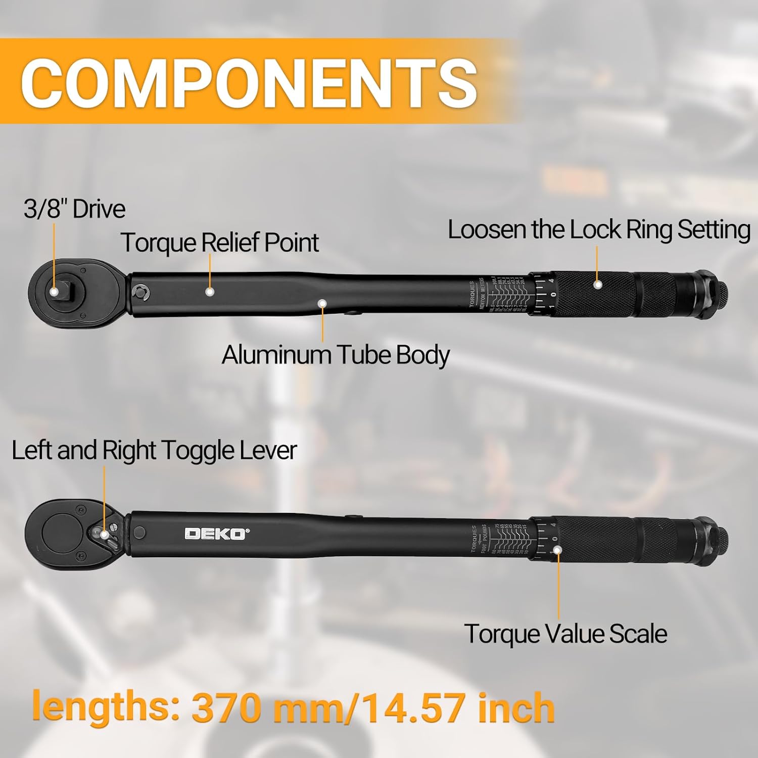 DEKOPRO 3/8 Inch Drive Dual-Direction Torque Wrench, 10-80 Ft-Lb & 13.6-108.5 Nm Range, ±4% Precision, 24-Tooth Chrome Vanadium Ratchet, 14.5inches Anti-Slip Matte Handle