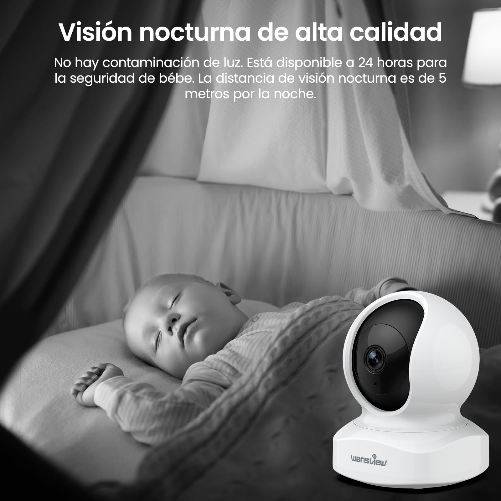 wansview Camara Vigilancia WiFi Interior - 2K Camaras Vigilancia Domicilio WiFi 360° para Perros, Seguimiento del Movimiento, Detección de Humano, Grabación Continua, Audio Bidireccional — view 5