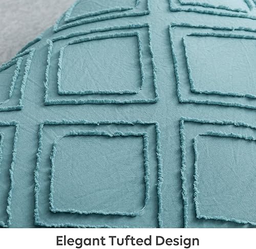 Miniatura 5 de JELLYMONI Juego de funda de edredón azul grisáceo, talla individual, 3 piezas, microfibra, estilo capitoné, texturado, bohemio, patrón geométrico de