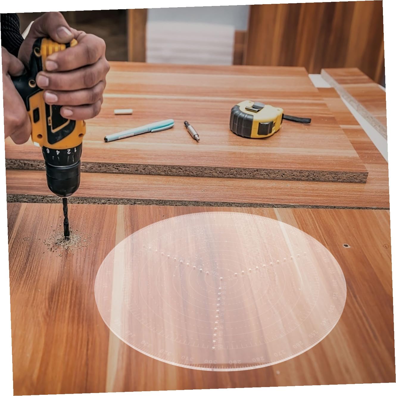 Buscador de Centro Redondo de Pvc para Torneado de Madera | Medición Precisa, Diseño Multifuncional, Compacto y Portátil, para Principiantes y Carpinteros en Manualidades Escolares