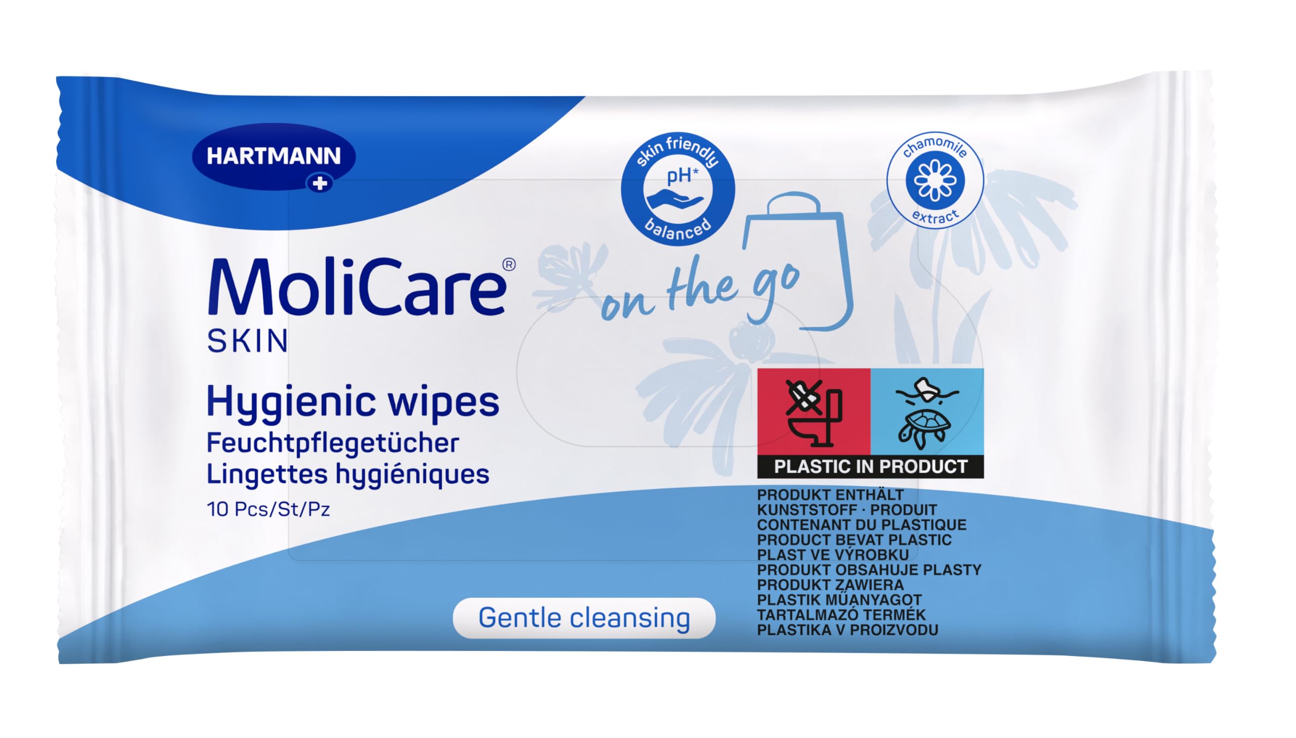 Lingettes Imprégnées MoliCare Skin enrichies à la camomille | Sachet de 50 unités en lot de 4