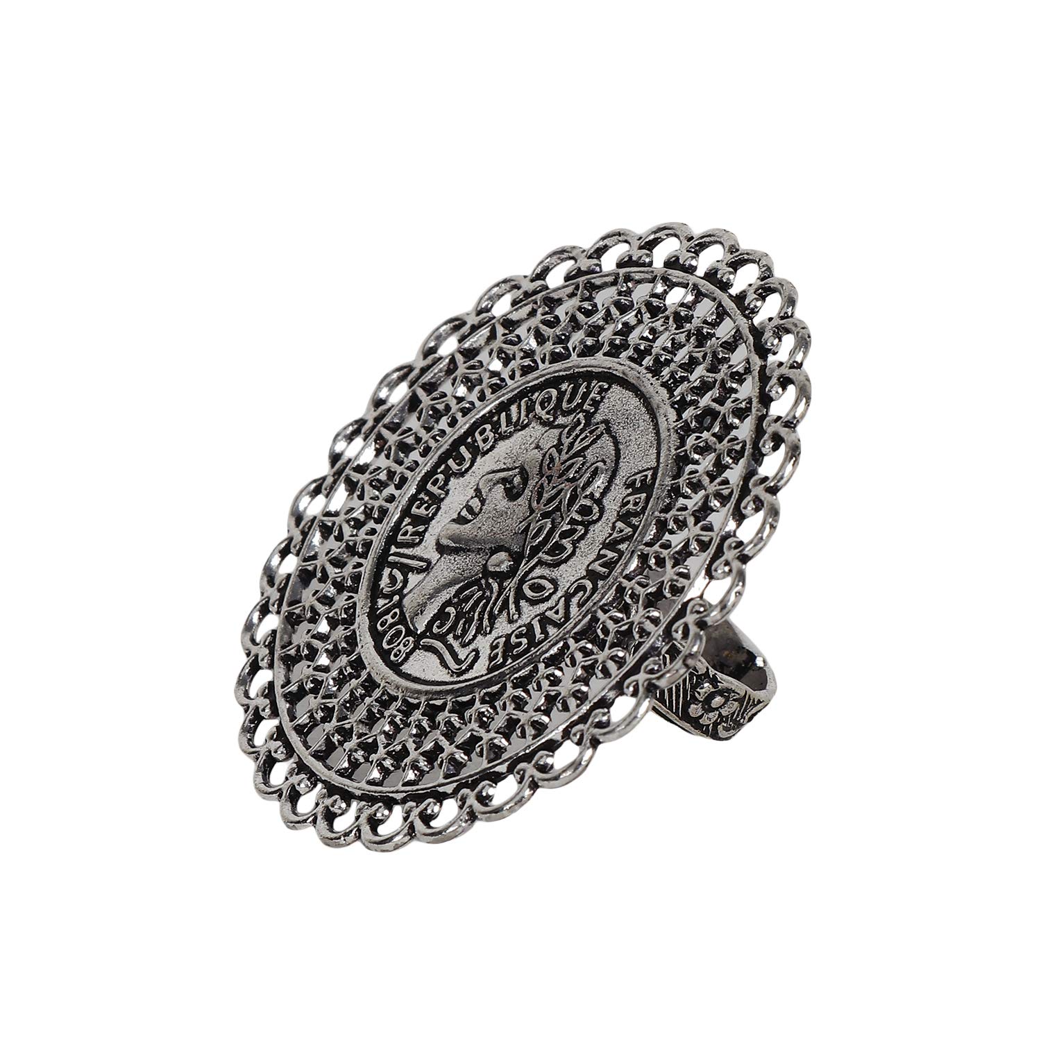 Silver Plated Oxidized Metal Big Ring Indian Jewelry for Women (Silver)