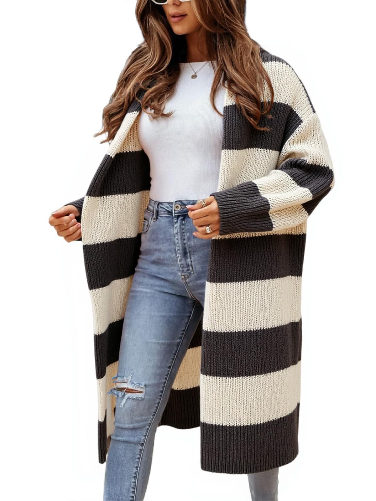 Womens Long Cardigan Plus Size Knitted Cardigan Sweater Oversized Coat with Pockets