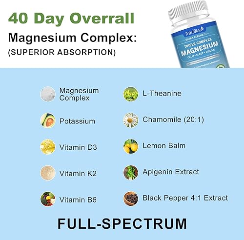 Miniatura 3 de Complejo triple de magnesio, formas de alta absorción de glicinato de magnesio, taurato y más además de extracto de hierbas de L-teanina y apigenina