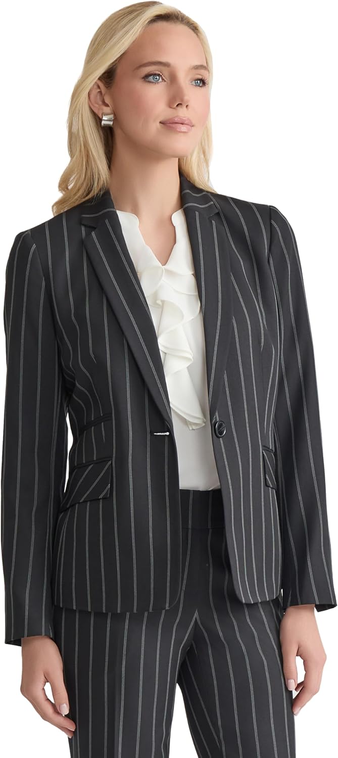 Kasper Womens Pinstripe One Button Blazer - Image 2