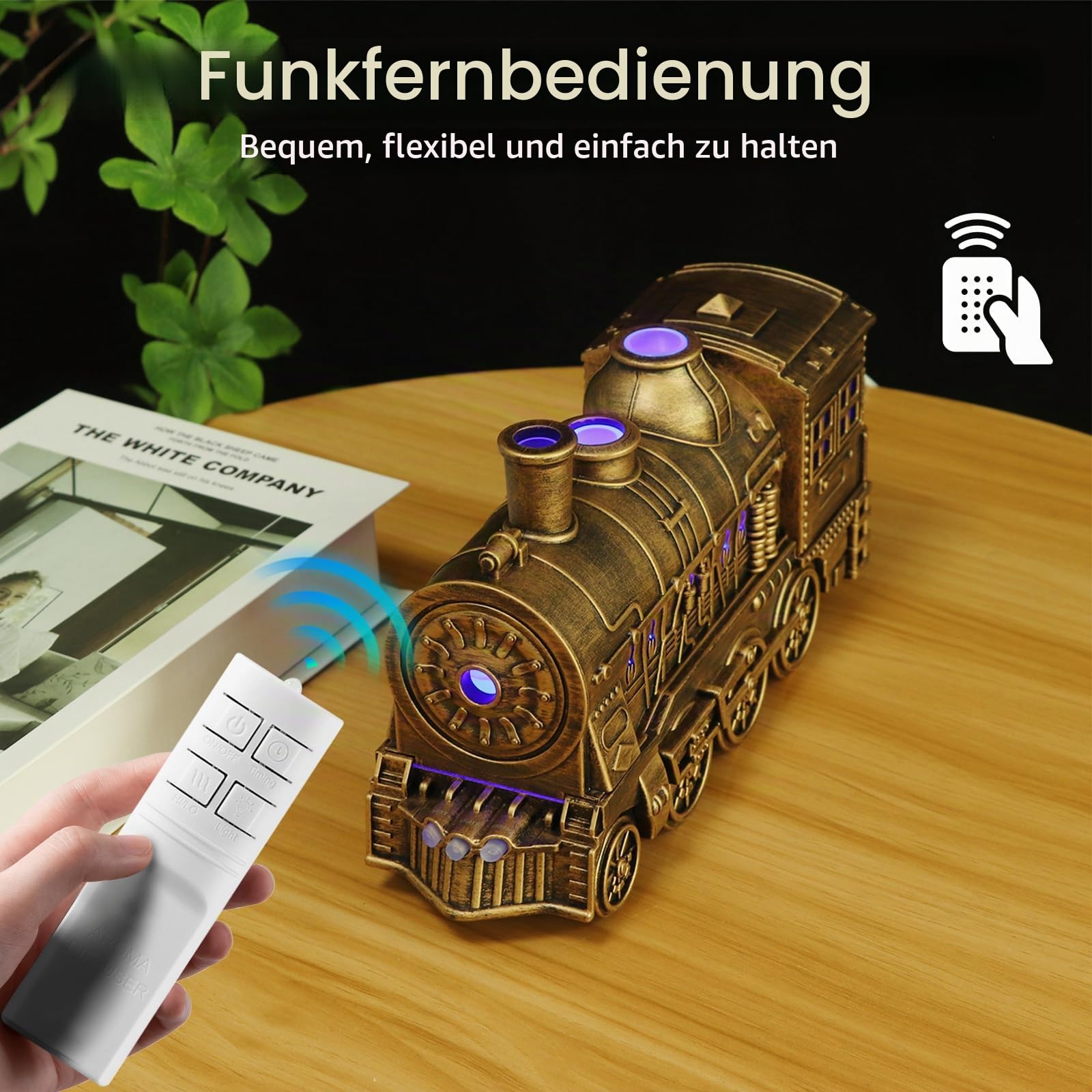 Aroma Diffuser für Duftöle,Perfume Diffuser,Luftbefeuchter, Zugdiffusoren für ätherische Ö-le(Nicht enthalten),Lokomotiven Luftbefeuchter mit Fernbedienung,für Schlafzimmer,Wohnzimmer (Farbe Bronze)
