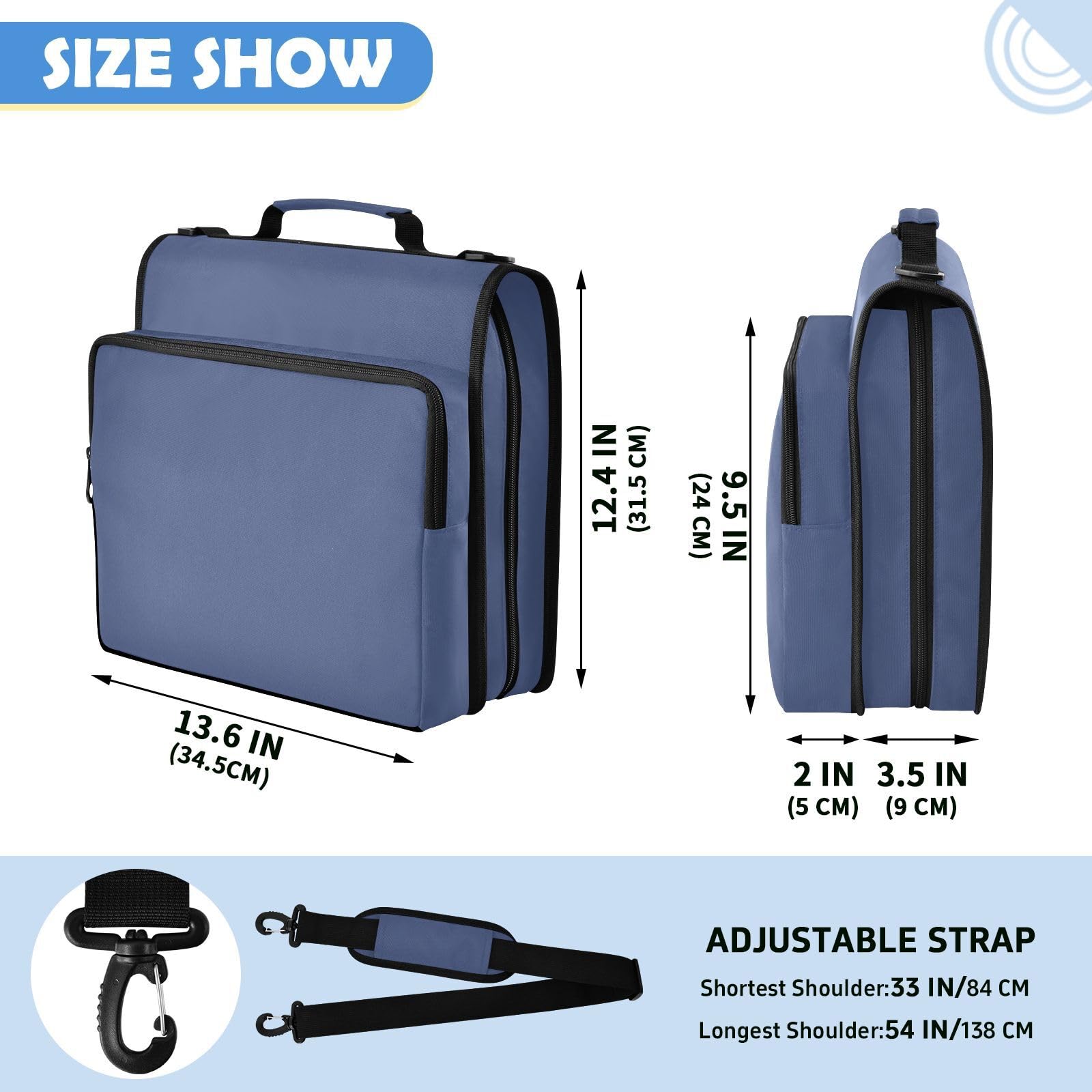 Solido Blu Navy Design Zipper 3 Anelli Raccoglitore Bag