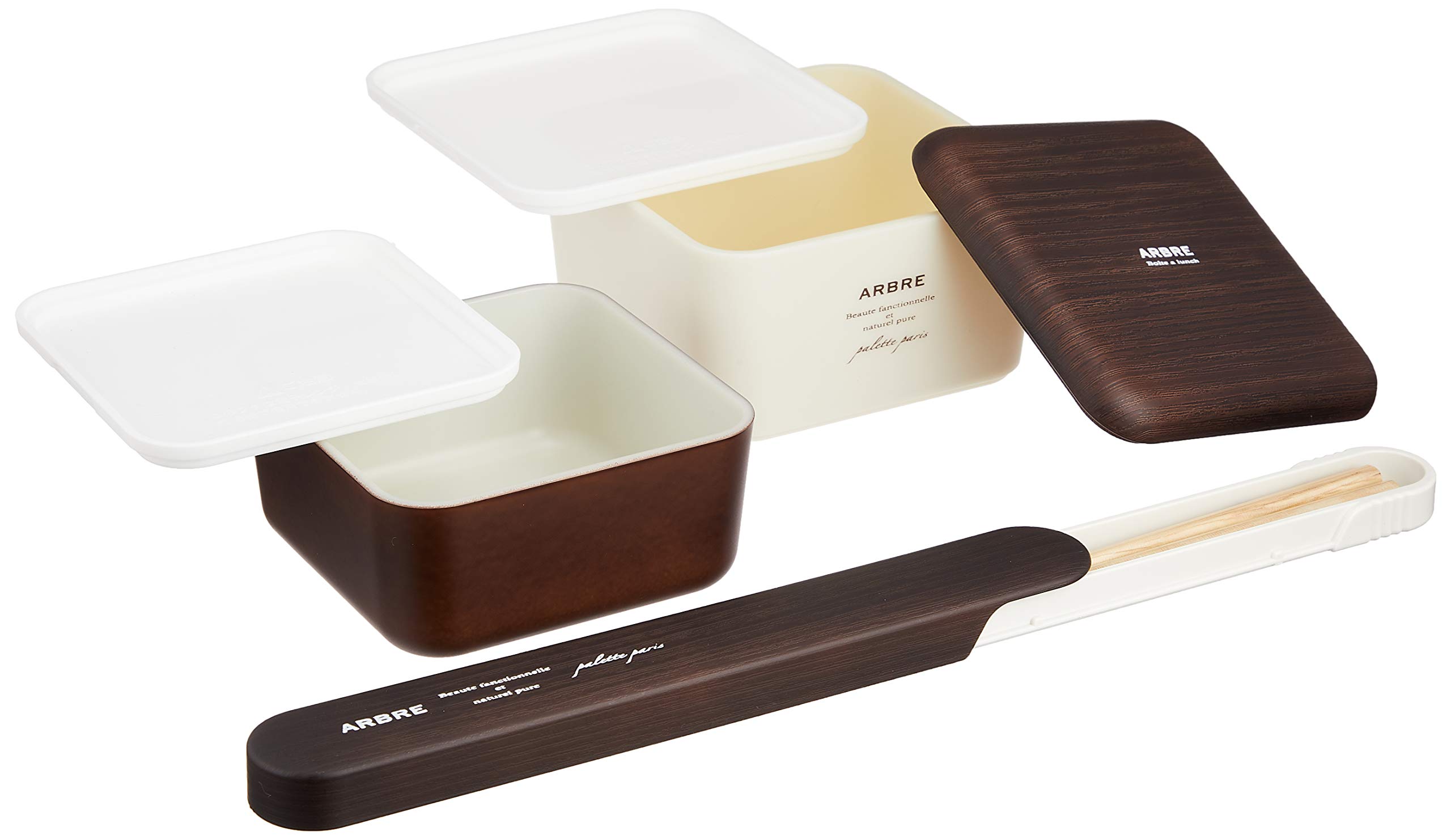 Amazon｜ARBRE スクエアネストランチ&木目箸箱セット ブラウン 276871