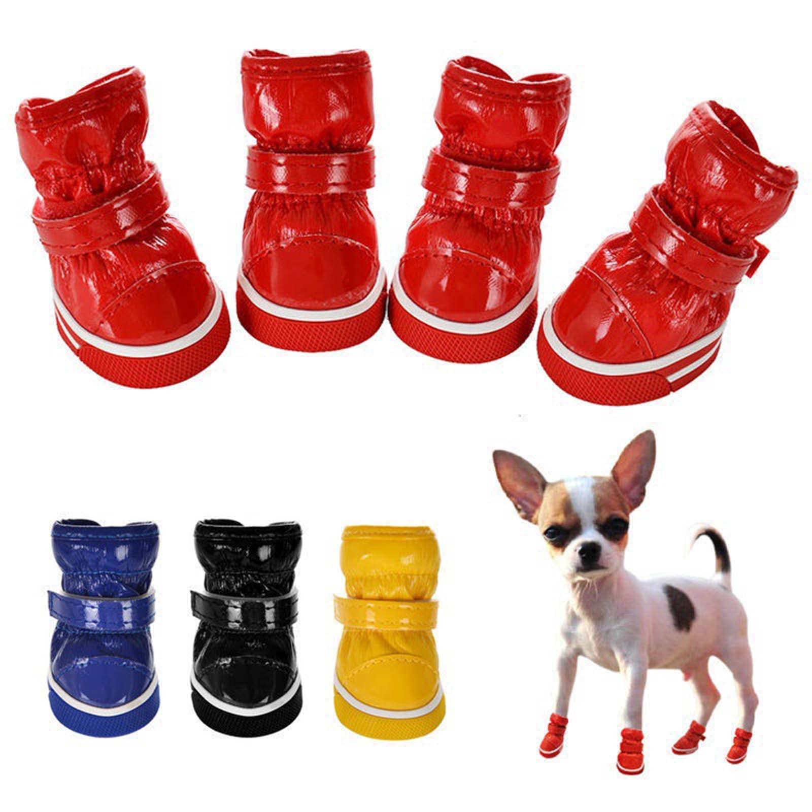 JUSHZ Hundeschuhe Wasserdicht Pfotenschutz Dog Shoes Hund Schuhe Atmungsaktiv Puppy 4er-Set Mit Abriebfester Anti Rutsch Gegen Hitze Haustier-Baumwollschuhe Herbst Winter Warm Halten (5,red)