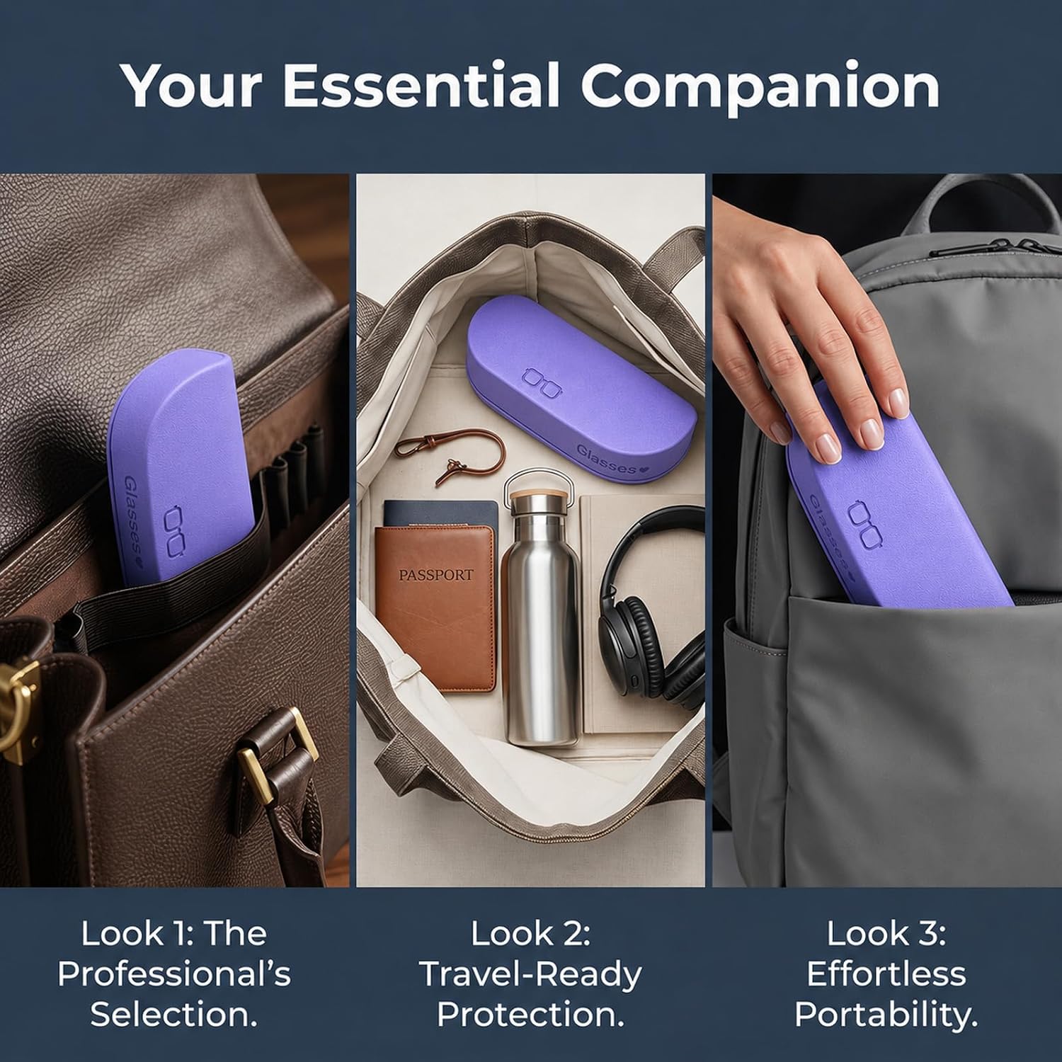 Glasses Case hard shell,3-in-1 Sunglasses Case & Eyeglass Case with Cleaning Cloth & Storage Pouch image 5
