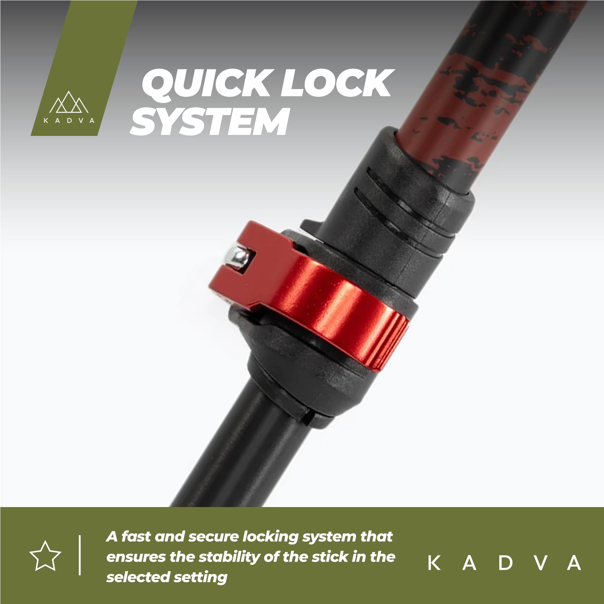 KADVA HALNA Nordic Walking Stöcke in Rot, verstellbare Größe 84-135 cm Quick Lock System für stabile und sichere Fixierung des Griffs aus strapazierfähigem PP und TPR