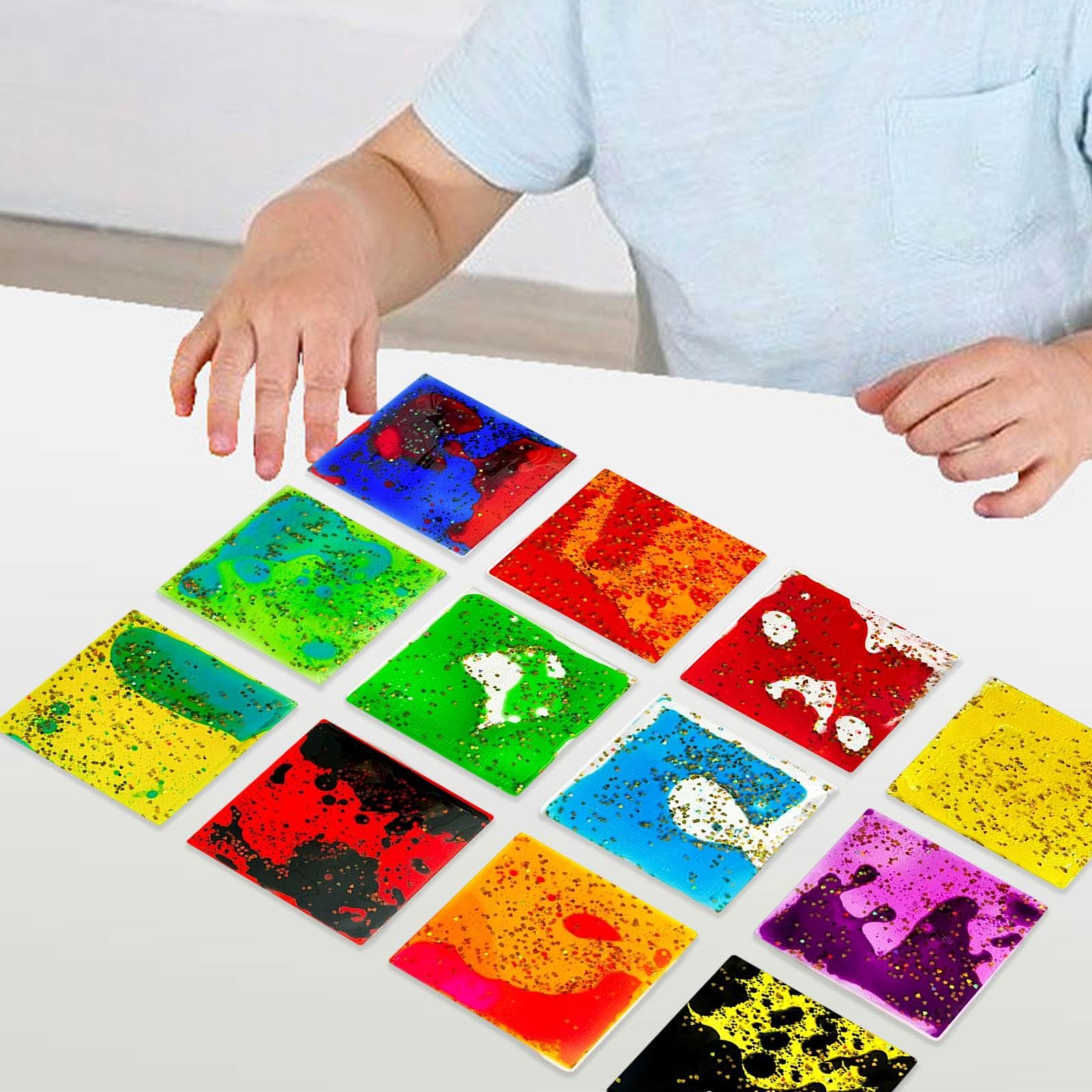 perfeclan 12 Stücke sensorisches weiches Gel flüssiges Spielzeug, Flüssigbewegungsspielzeug, Osterkorb Stuff, tragbares beruhigendes Spielzeug für Kinder, Quadrat
