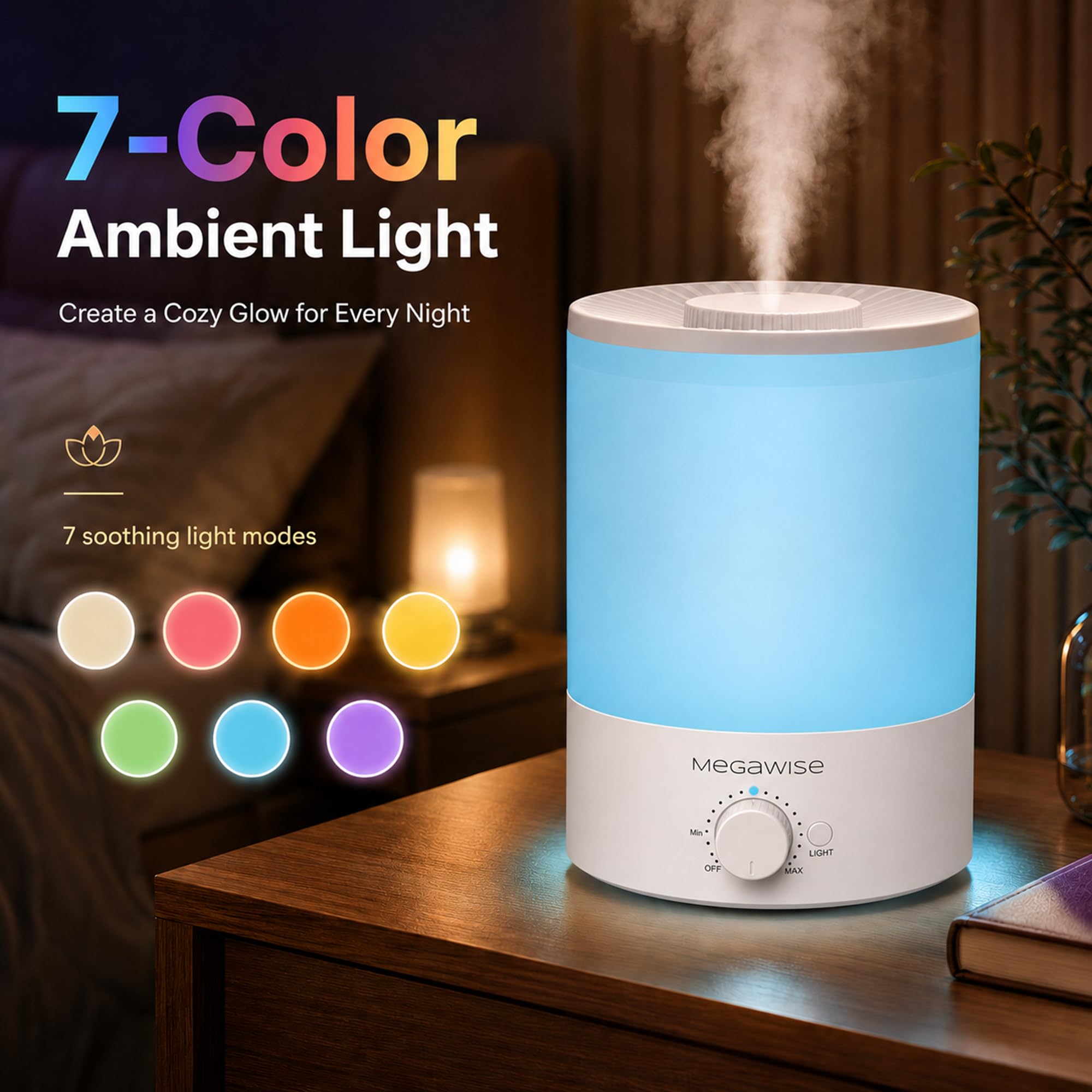 Humidificador de niebla fría H1 - xit (blanco) megawise 3,5 litros, relleno superior, gran capacidad, fácil y seguro, fácil de usar en casa