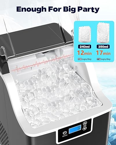 Miniatura 3 de Kndko Nugget - Máquina de hielo triturado, 45 librasdía, temporizador de 24 horas, máquina de hielo autolimpiante, cubos de hielo para fiesta de bar