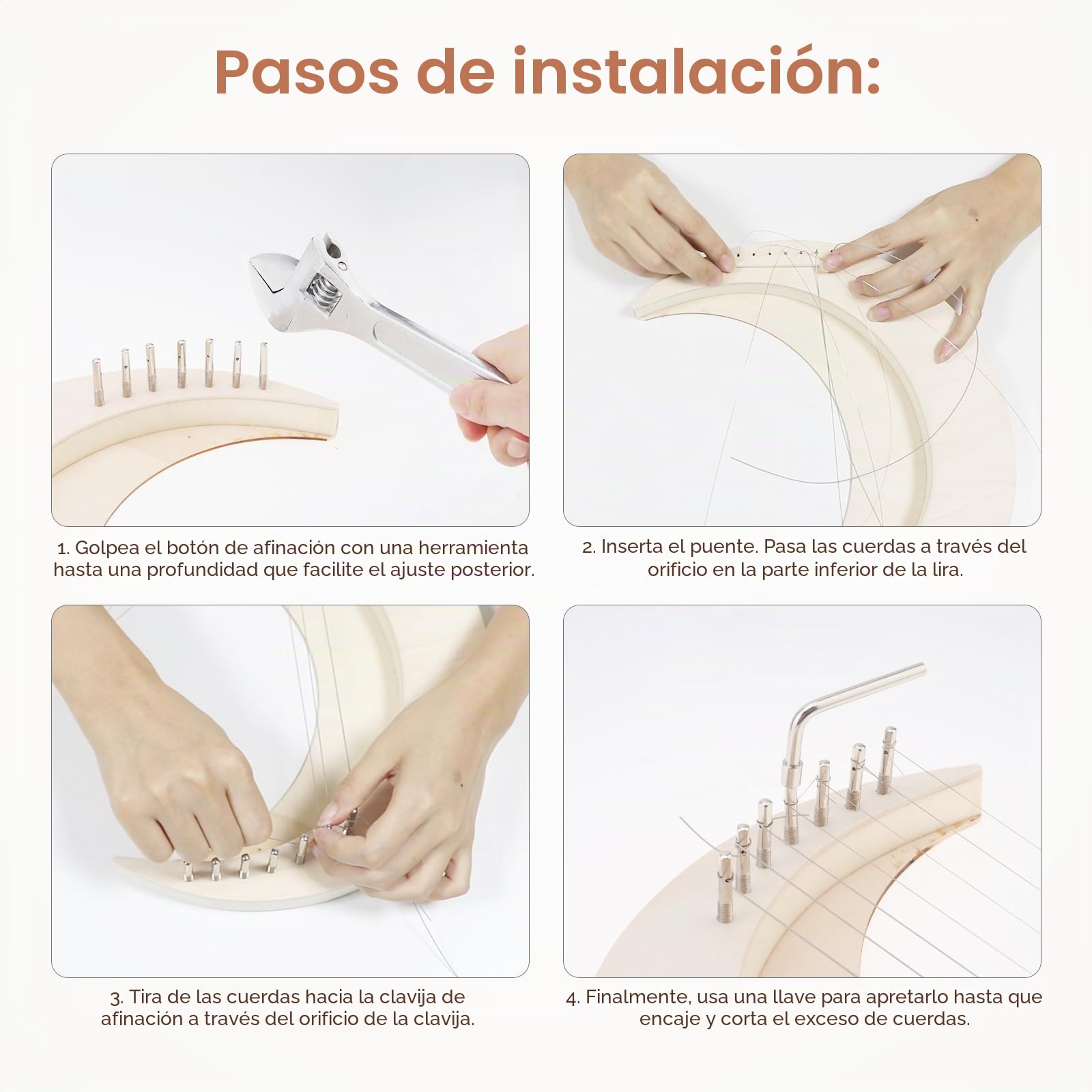 Arpa de lira de 7 cuerdas, instrumento musical de arpa de lira en forma de luna, instrumentos de cuerda de arpa de madera, arpa de lira de luna, arpa para hacer tu propia madera de tilo