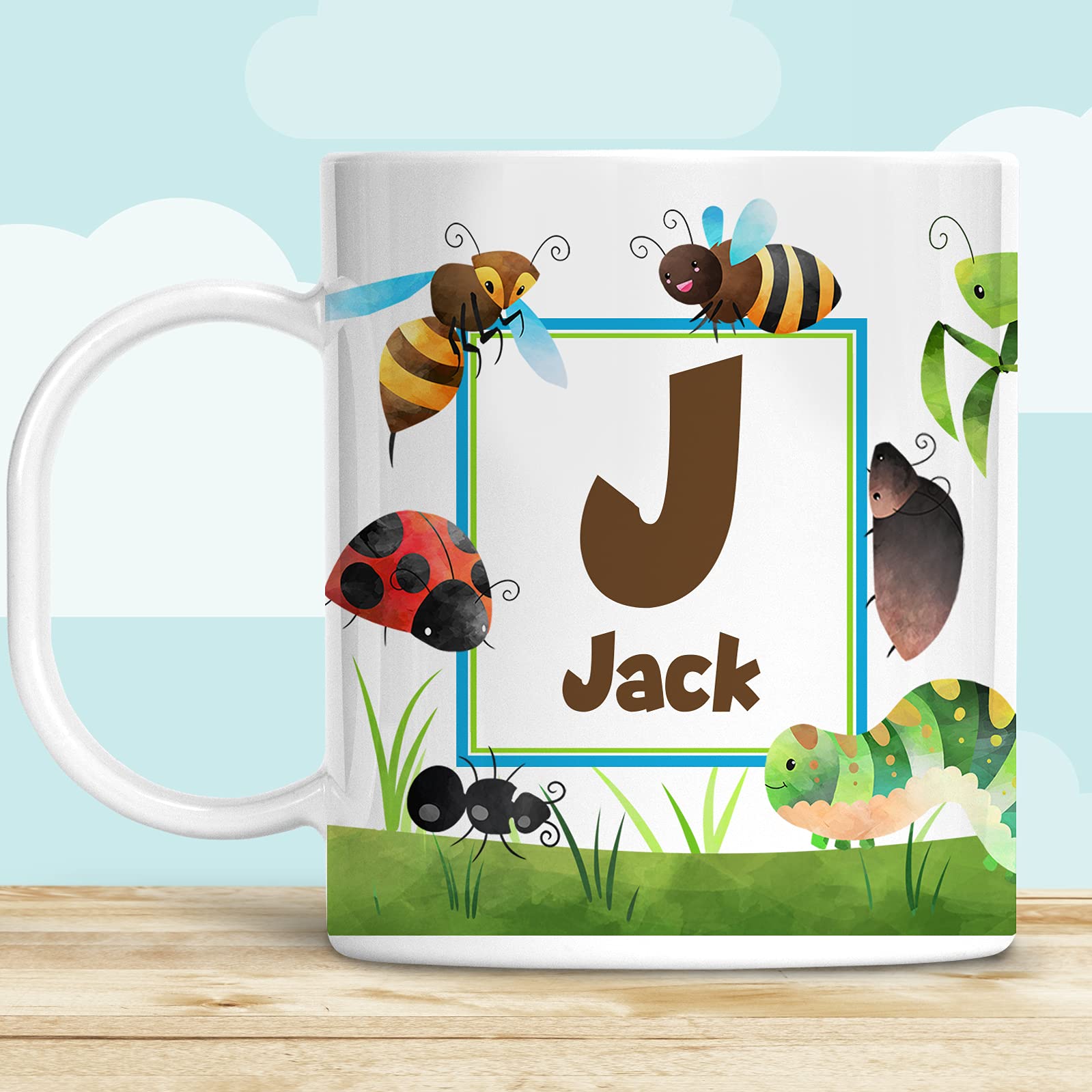Kids Personalized Bugs Mug Customize with Child's Name, Lightweight Unbreakable Cup, Dishwasher Safe | BPA Melamine Free