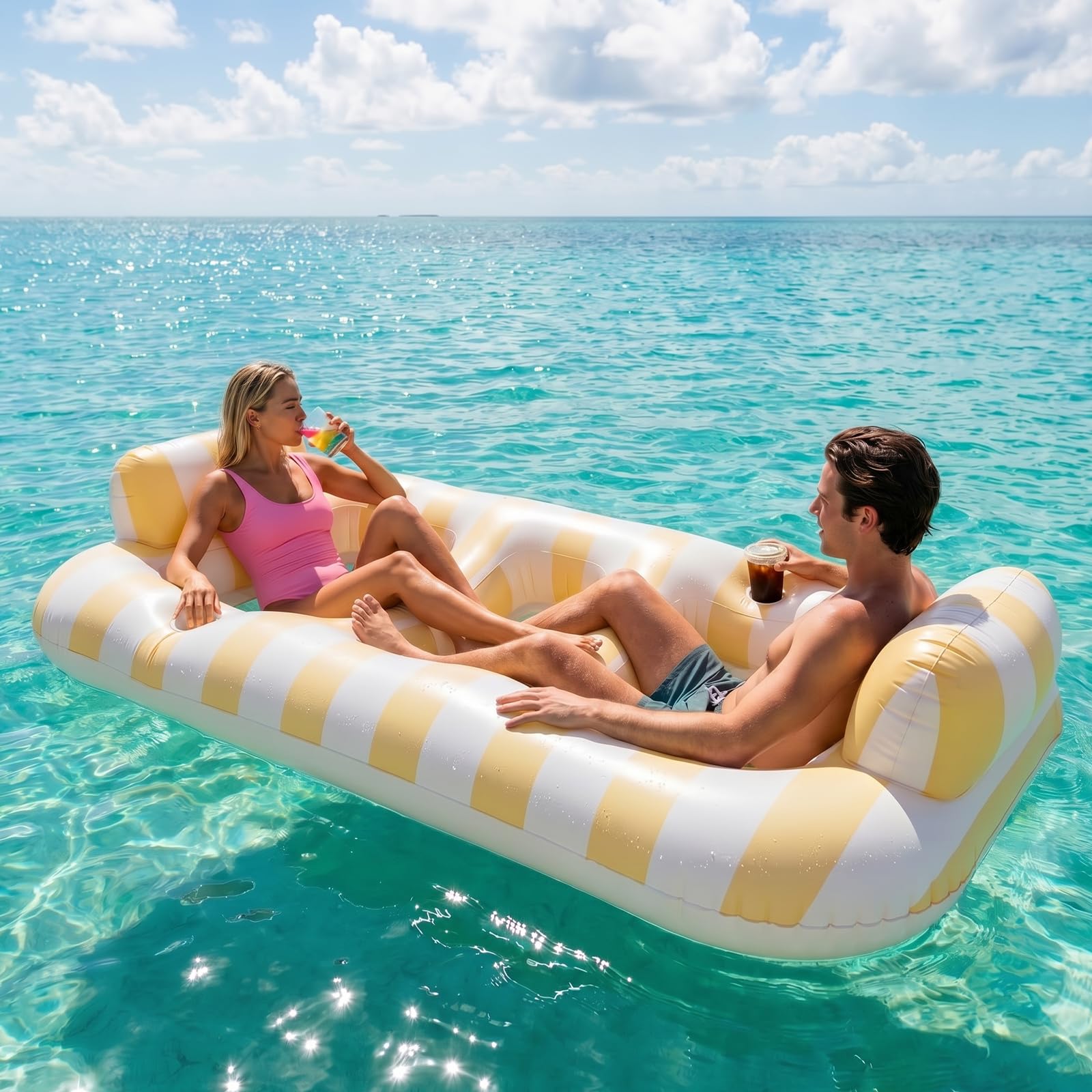 Float Joy Materac dmuchany do basenu, XL, dla 2 osób, duży materac dmuchany, dla dorosłych, nadmuchiwany hamak wodny, opalanie, basen, wyspa kąpielowa, wyspa do pływania, zabawka, materac wodny
