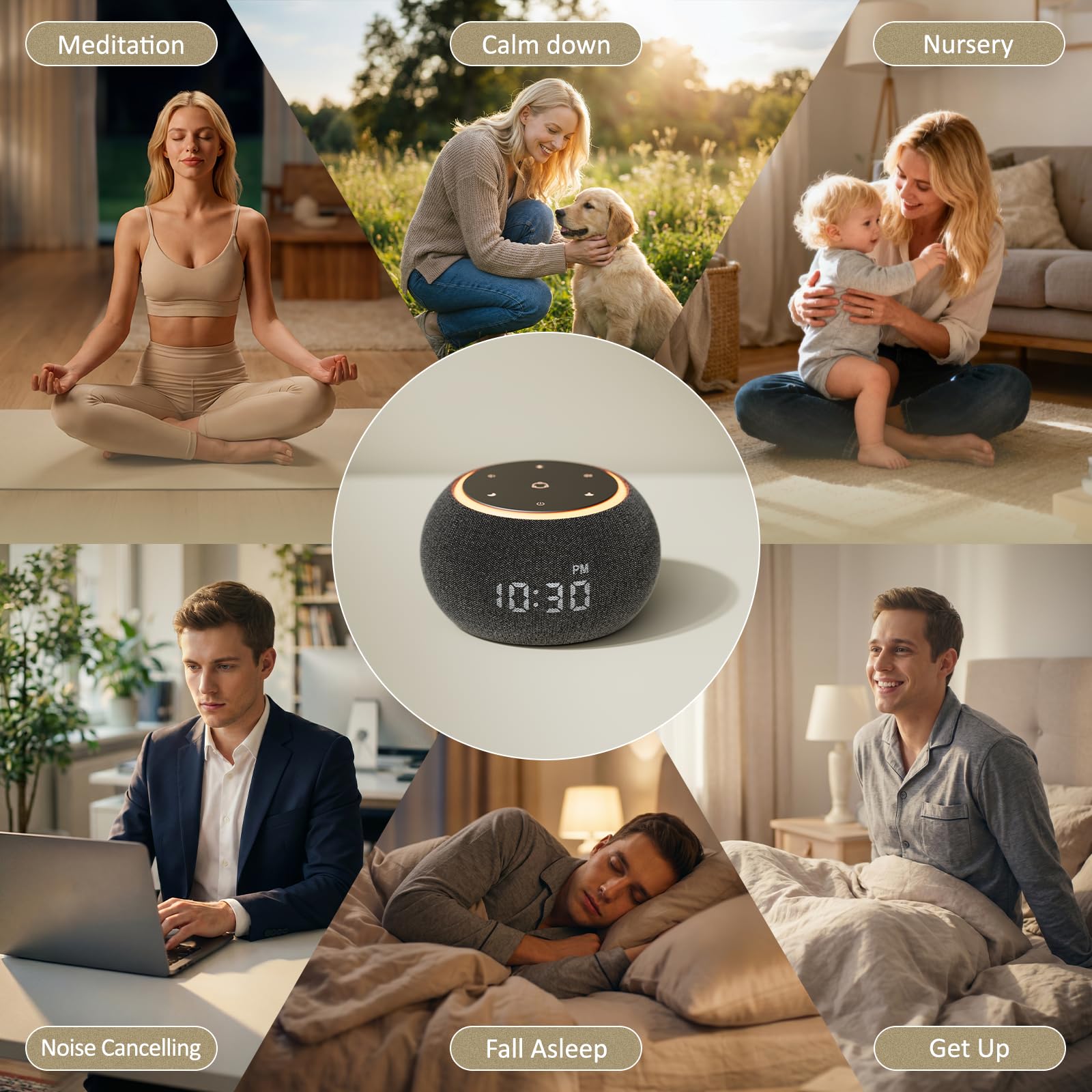 Hotmoon Luna Pro - Reloj despertador con máquina de sonido, alarma de doble etapa, 507 sonidos para dormir, luz inteligente y temporizador, máquina de ruido rosa, verde, marrón, blanco, para dormir