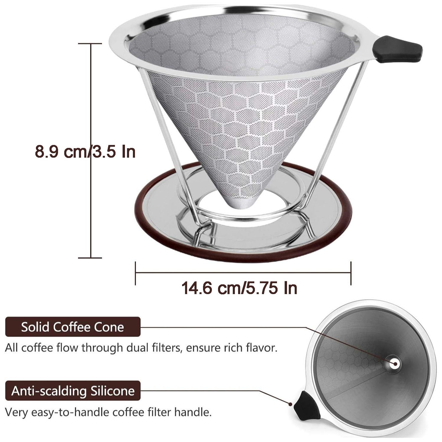 Filtro per Caffè Riutilizzabile, Filtro Permanente per Caffè, Filtro per Caffè Senza Carta, Filtro Da Caffè Permanente in Acciaio Inox, Tazza Filtro Caffè Supporto Senza Carta per 1 a 4 Tazze