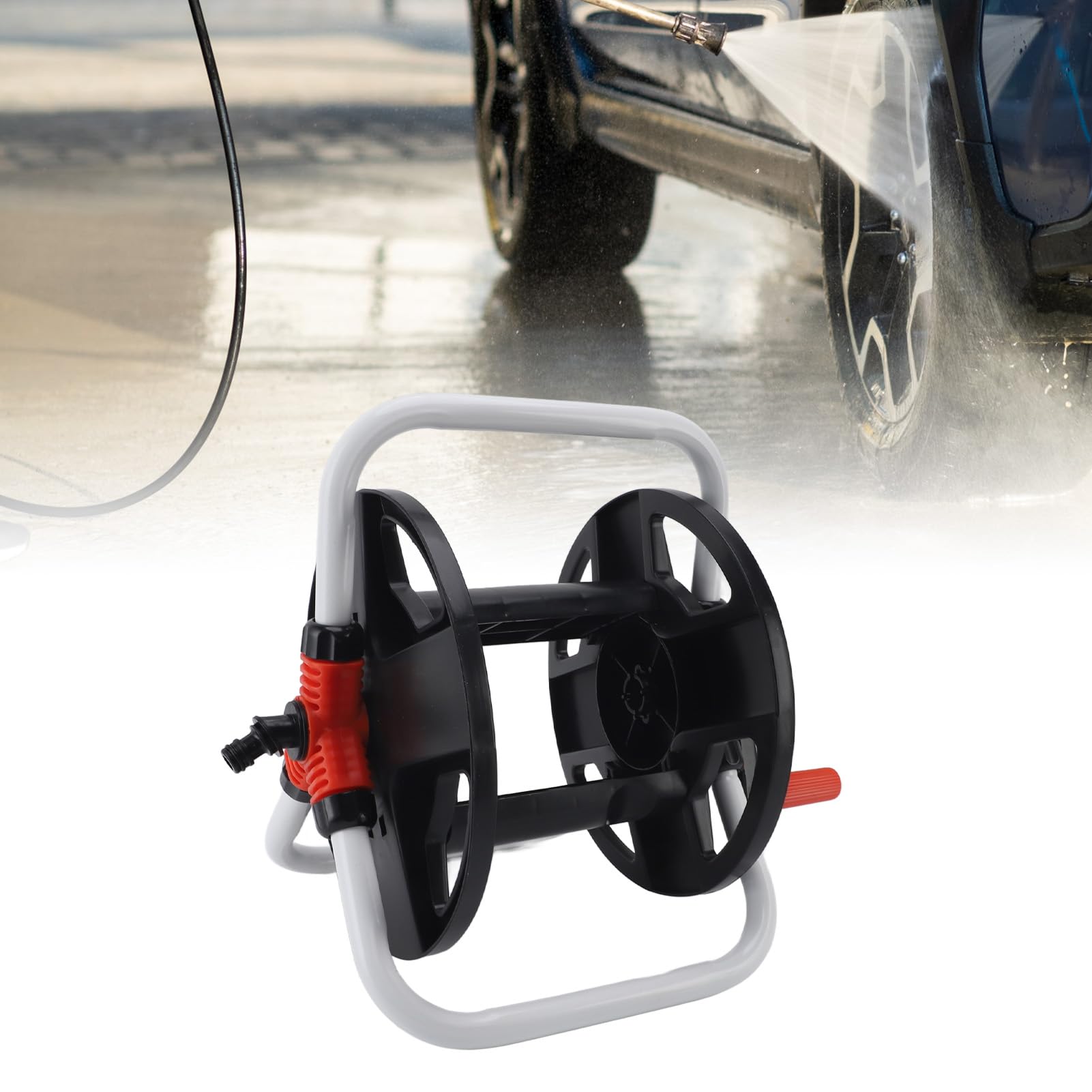 Soporte portátil para Carrete de Manguera, Carrito para jardín, césped, Granja, Lavado de Autos, ABS Negro
