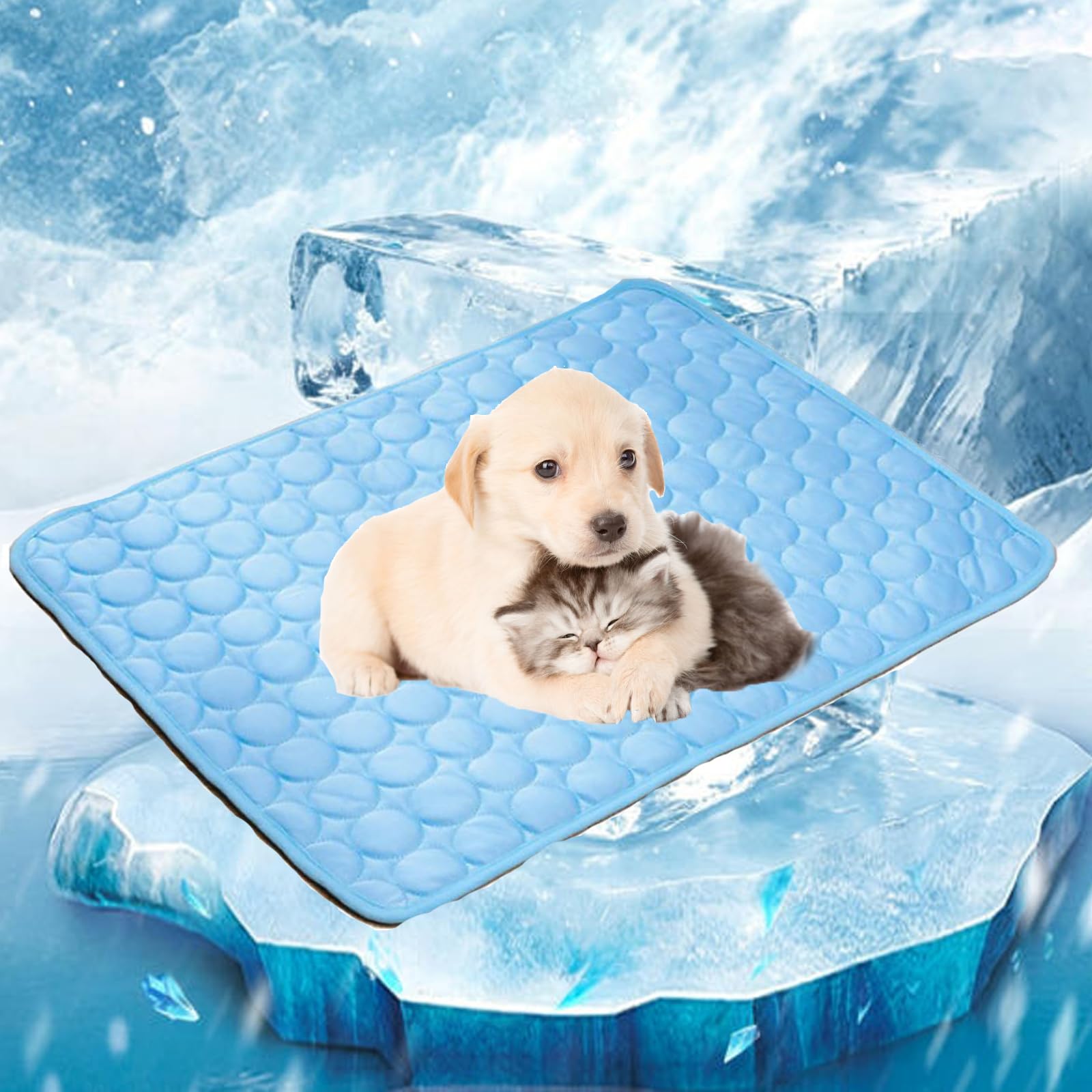 DPKSML Doleva Cooling Mat, Cat Cooling Mat for Summer, Pet Cooling Mat for Summer, Portable Foldable Washable Pet Coolings Pad, for Dogs & Cats, Home & Outdoor (Blue,M)
