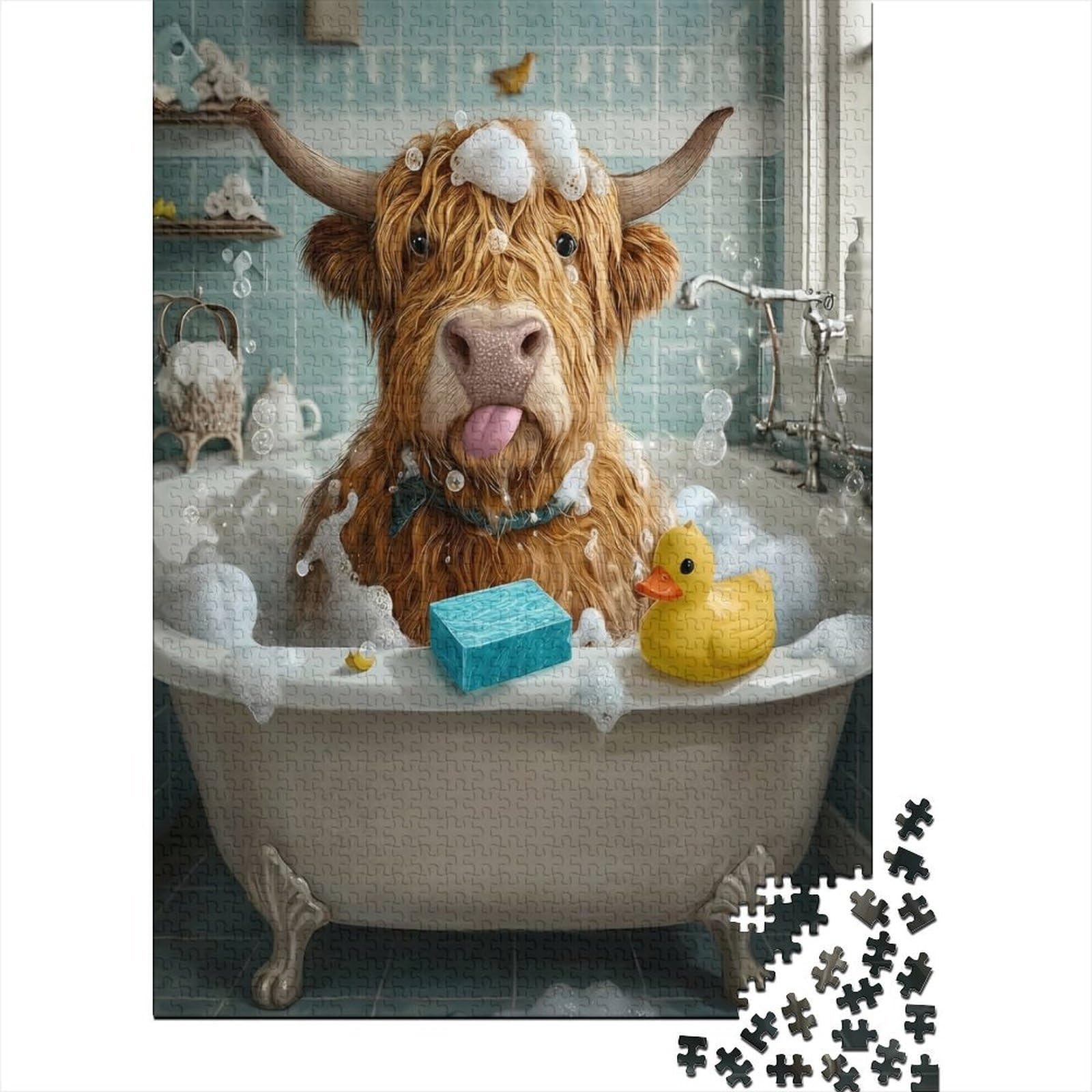 Uxinyoume Style-2 3D Printed Highland Cow Bathtub Fitted Sheet Microfiber Anti-Slip Fun Animal Bathroom Bed Cover For Bedroom Guest Room Decor 90X200x25cm