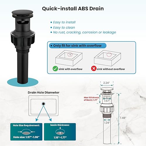 Miniatura 5 de gotonovo Grifo de fregadero de baño con 3 agujeros, 2 asas, con drenaje desplegable con válvulas mezcladoras calientes y frías, grifo de baño