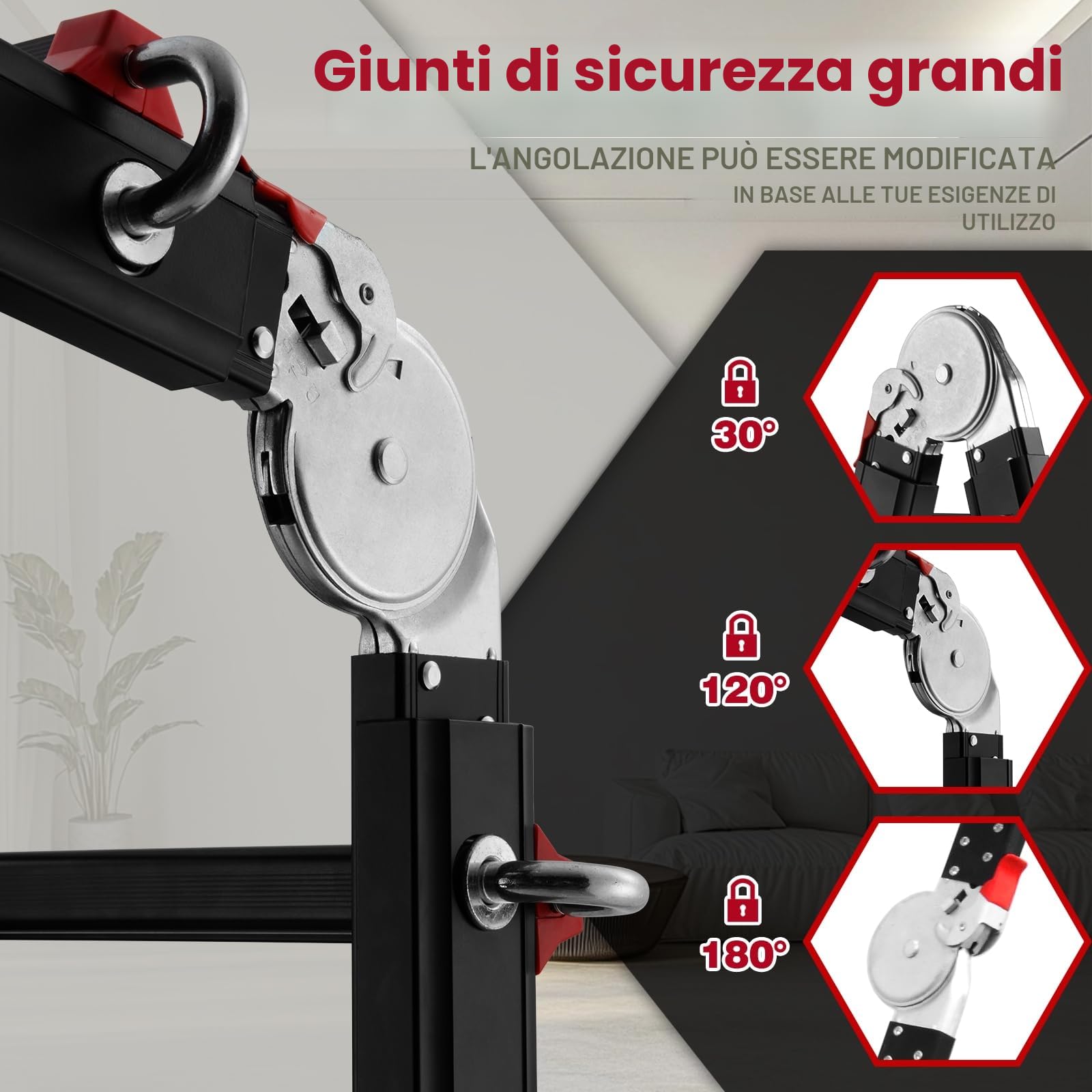 TEENO Scala Pieghevole Multifunzione 5,1 m, Scala telescopica con 2 Rimovibile Ruote e Base Rinforzata Triangolare, 5x5 Gradini, Carico 150KG, Nero