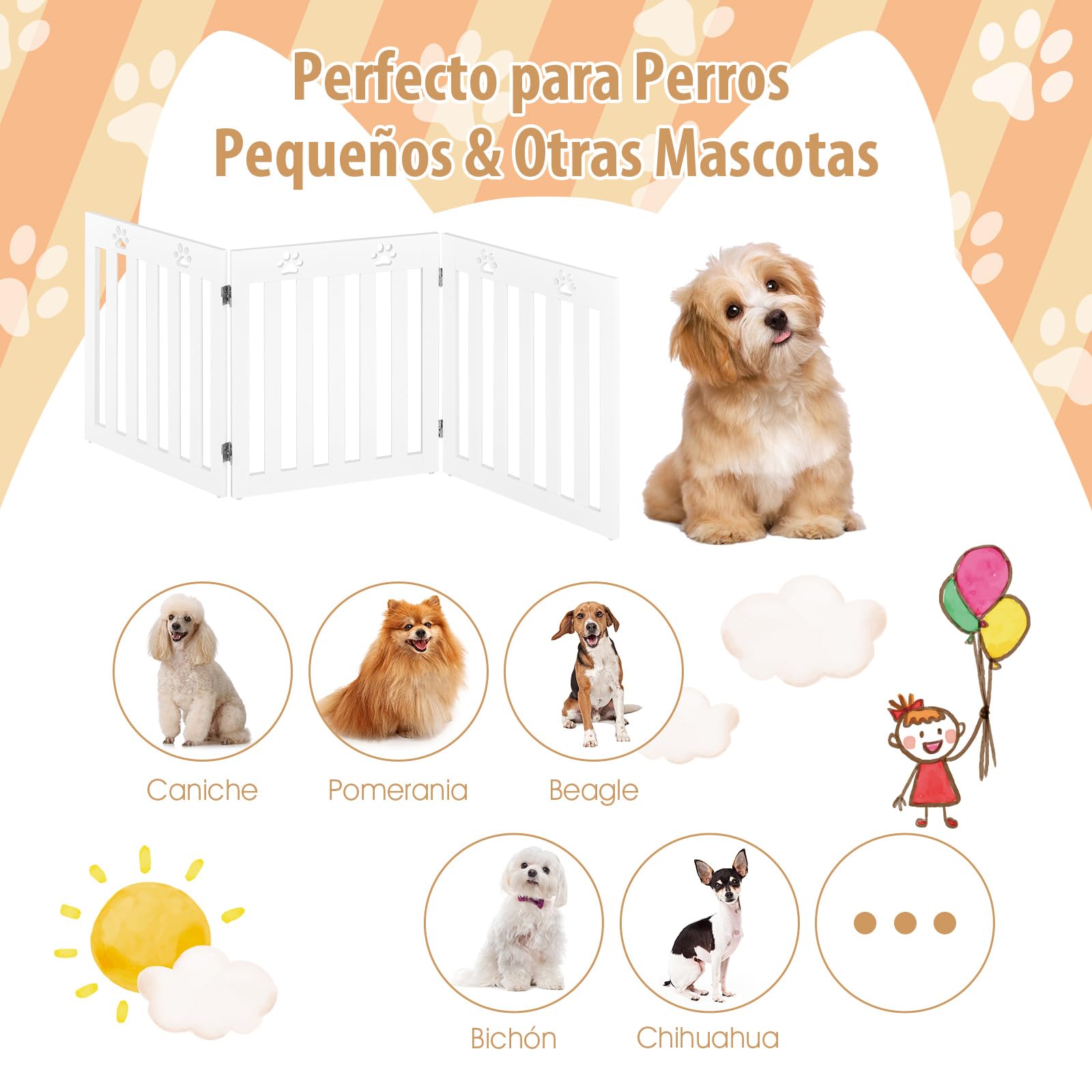 COSTWAY Barrera de Seguridad Plegable para Perros Mascotas Valla Protección para Habitación Puerta Escalera (Blanco, 3 Paneles)