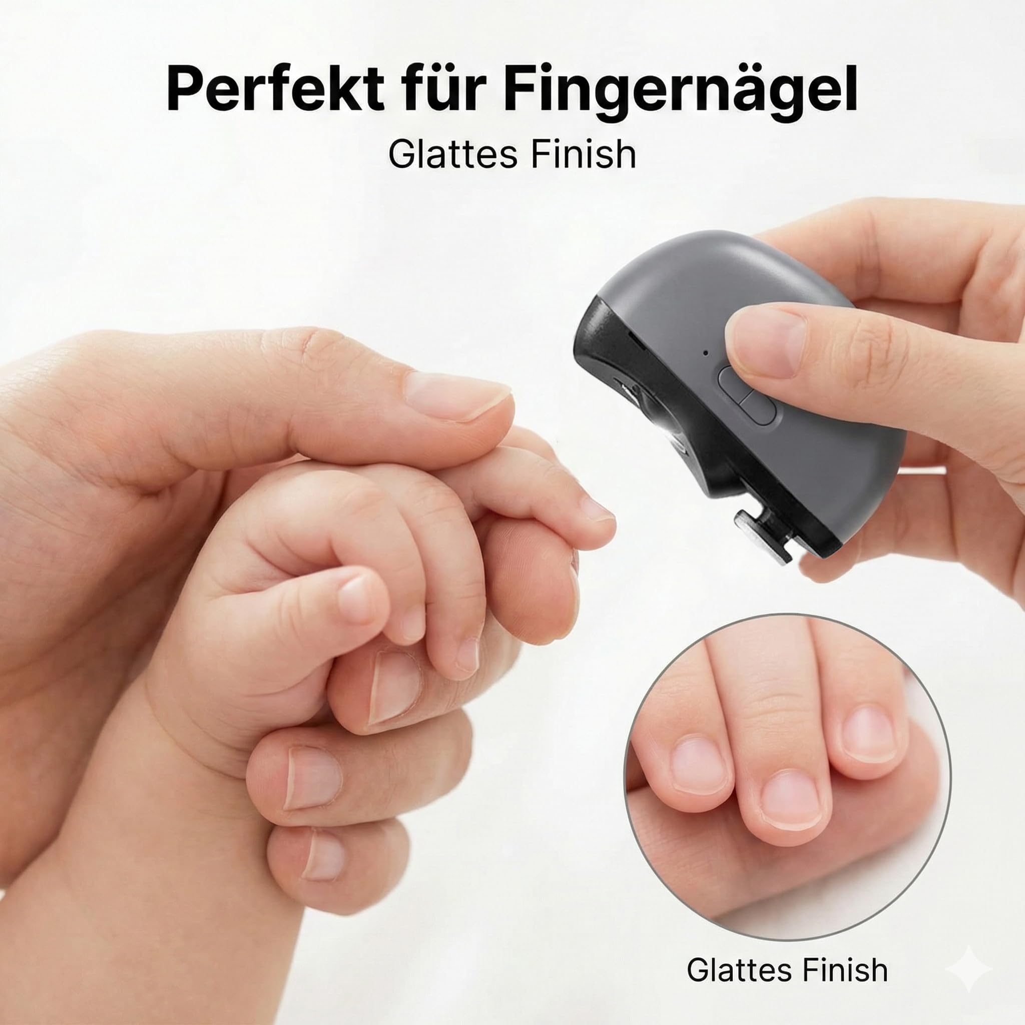 Elektrischer Nagelknipser für Fingernägel - 2-in-1 Automatischer Nagelschneider & Feile mit LED-Licht & Nagelsammler - 100% Sicher für Baby, Kinder & Erwachsene (USB-C)