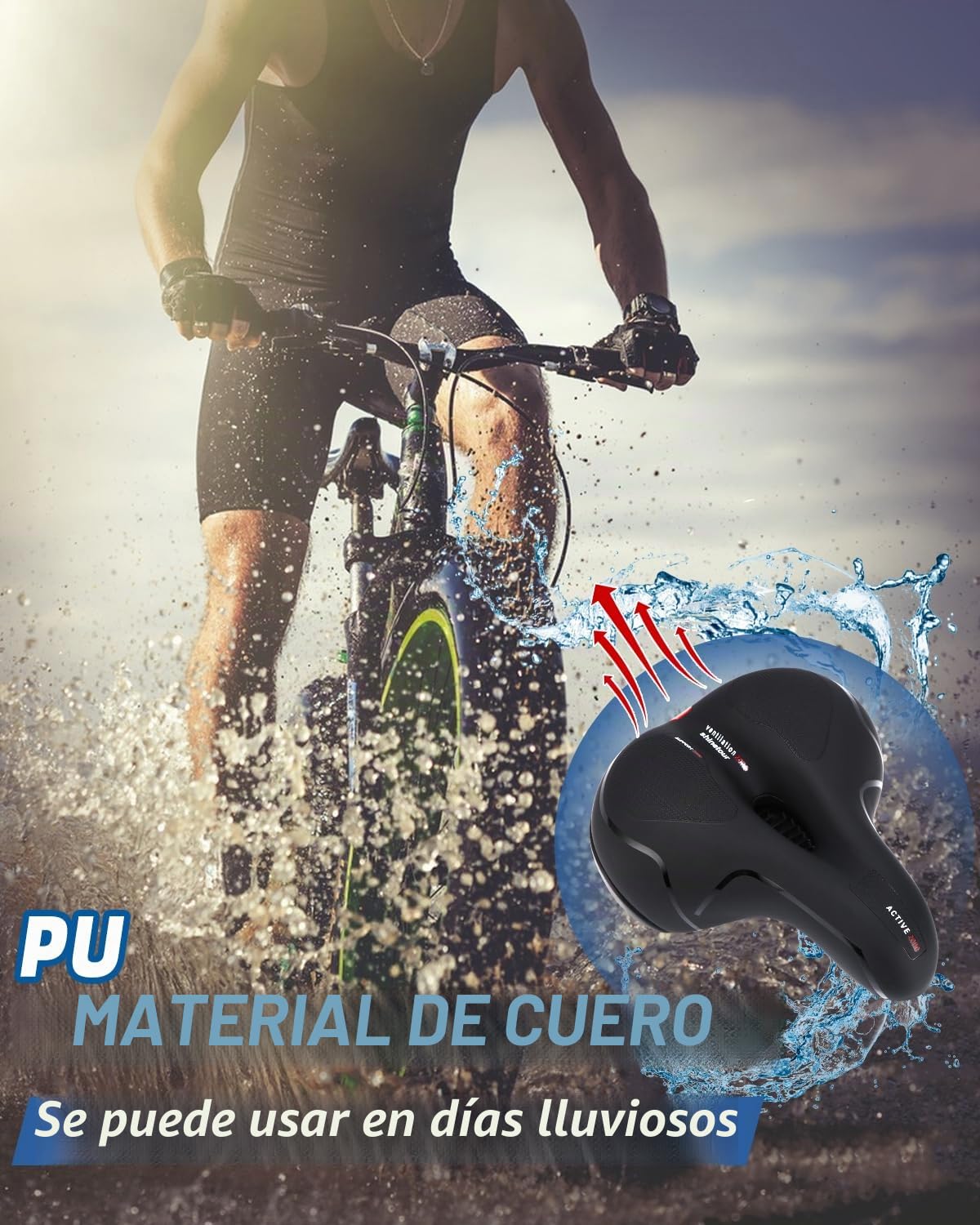 SinLaw Sillin Bicicleta,Sillín de Bicicleta Gel,Sillín de Bicicleta Impermeable y Transpirable,Cojín de Asiento MTB/Bicicleta/Plegable,Apto para Mujeres y Hombres