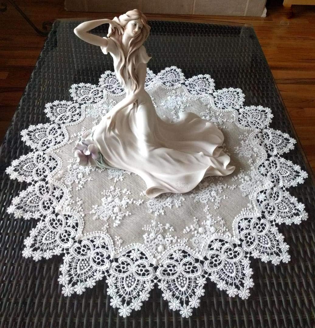 Galleria di Giovanni Lace Doily Set of 2 Table Toppers Doily 24 inch & 16 Round Neutral Burlap Natural Taupe Antique Ivory Victorian Scarf